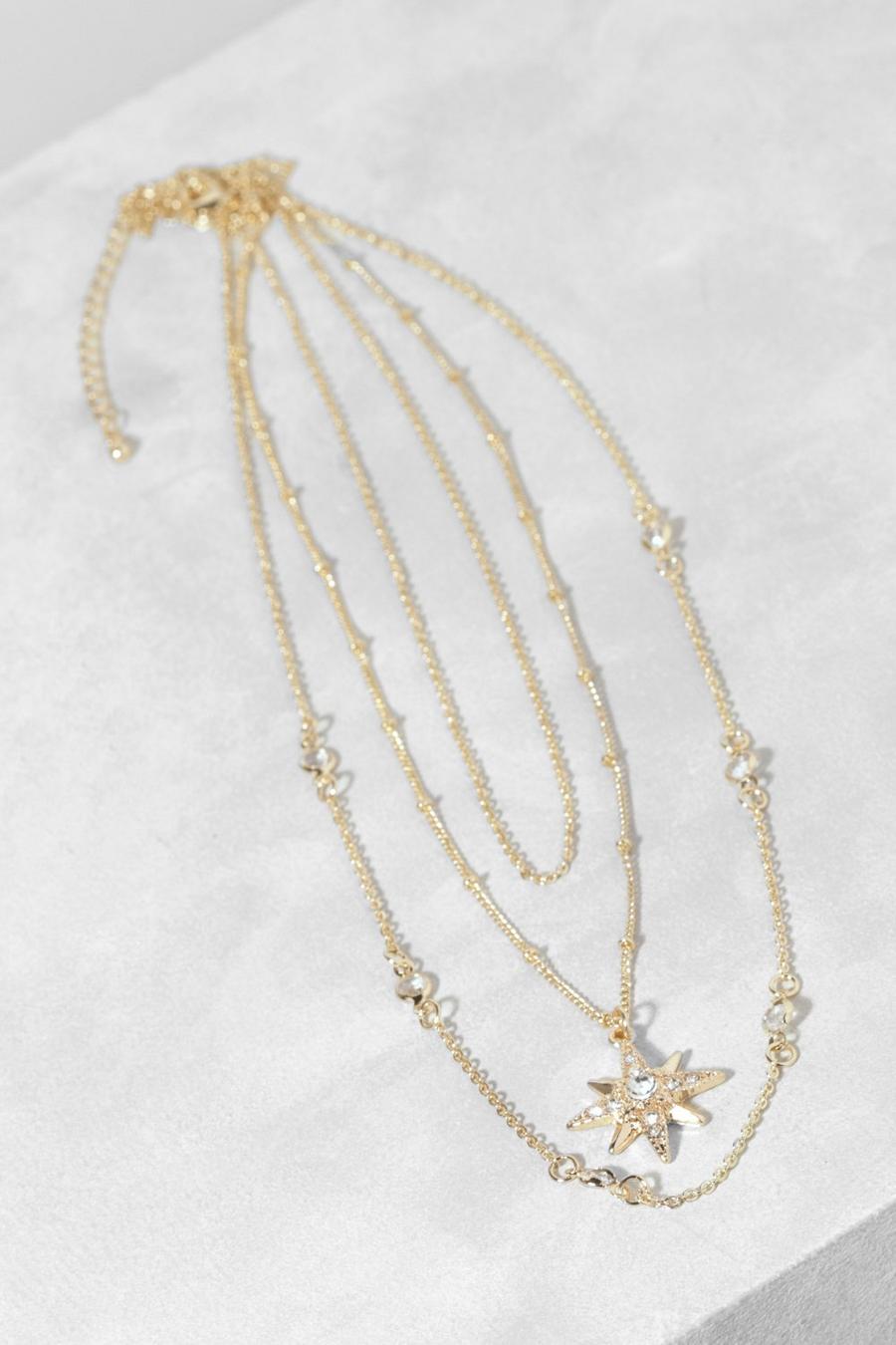 Gold North Star Charm Multilayer Chain Necklace image number 1