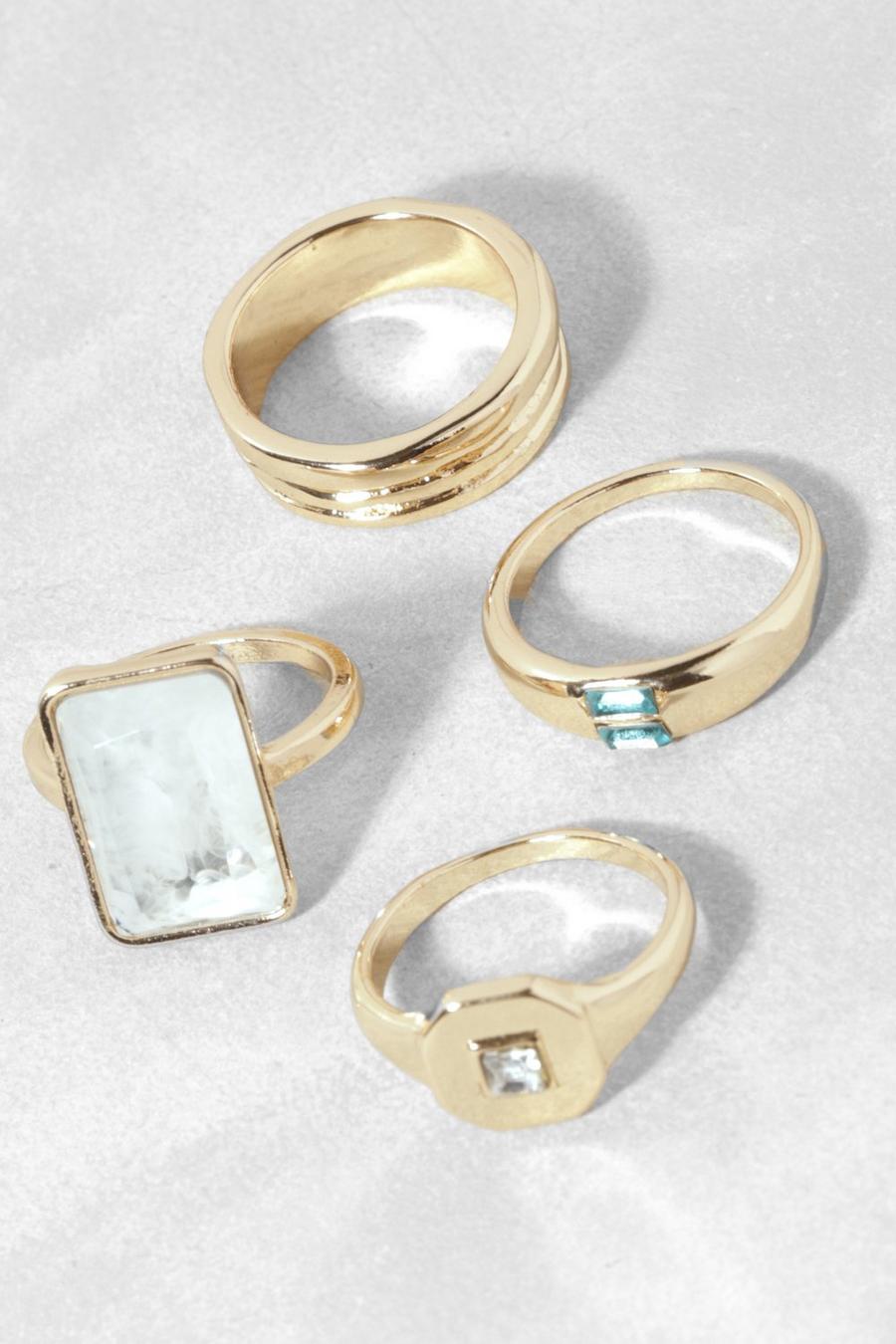Gold metallic Emerald Cut Signet Ring Pack