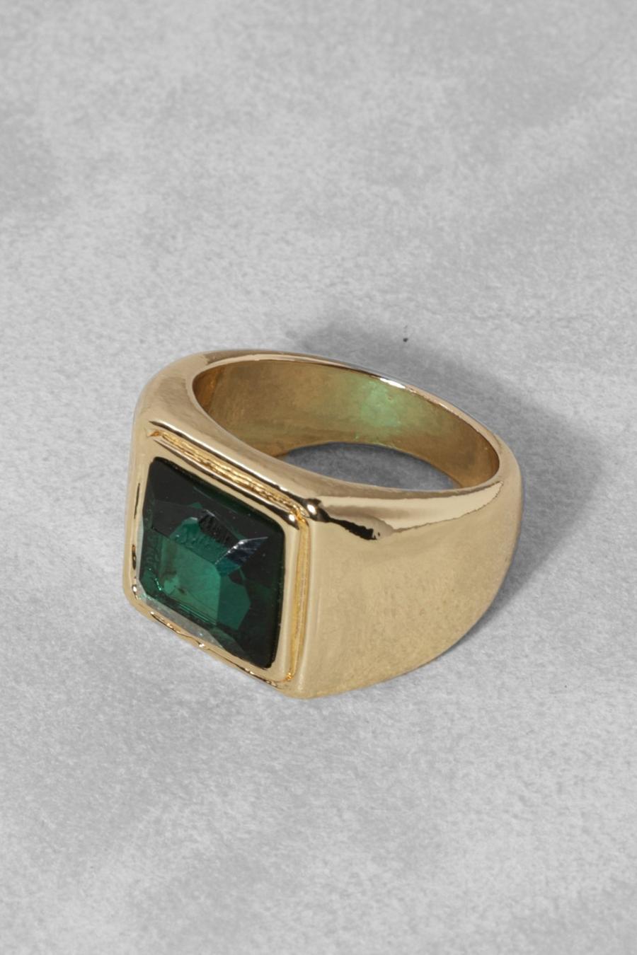 Emerald Green Inlay Polished Signet Ring image number 1