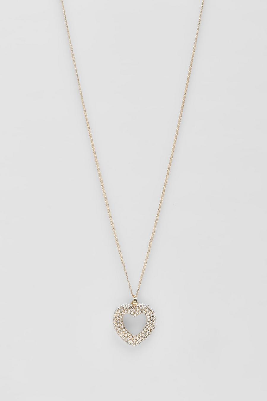 Gold metallic Pave Open Heart Necklace