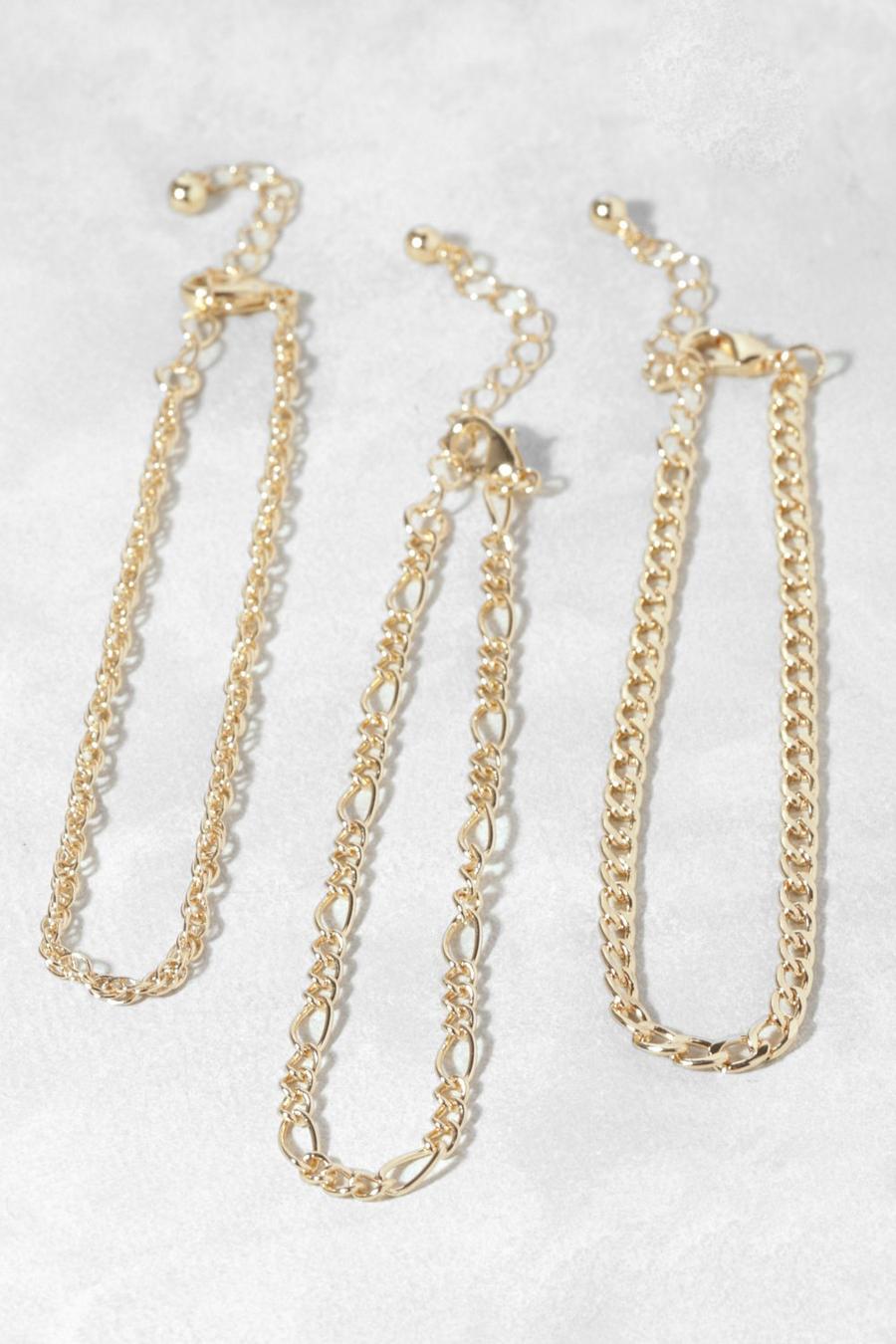 Gold metallic Polished Chain Multipack Bracelets image number 1