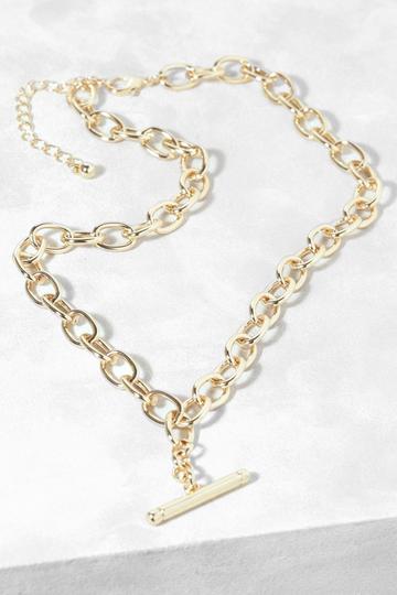 Gold Metallic Polished T-bar Chain Link Necklace