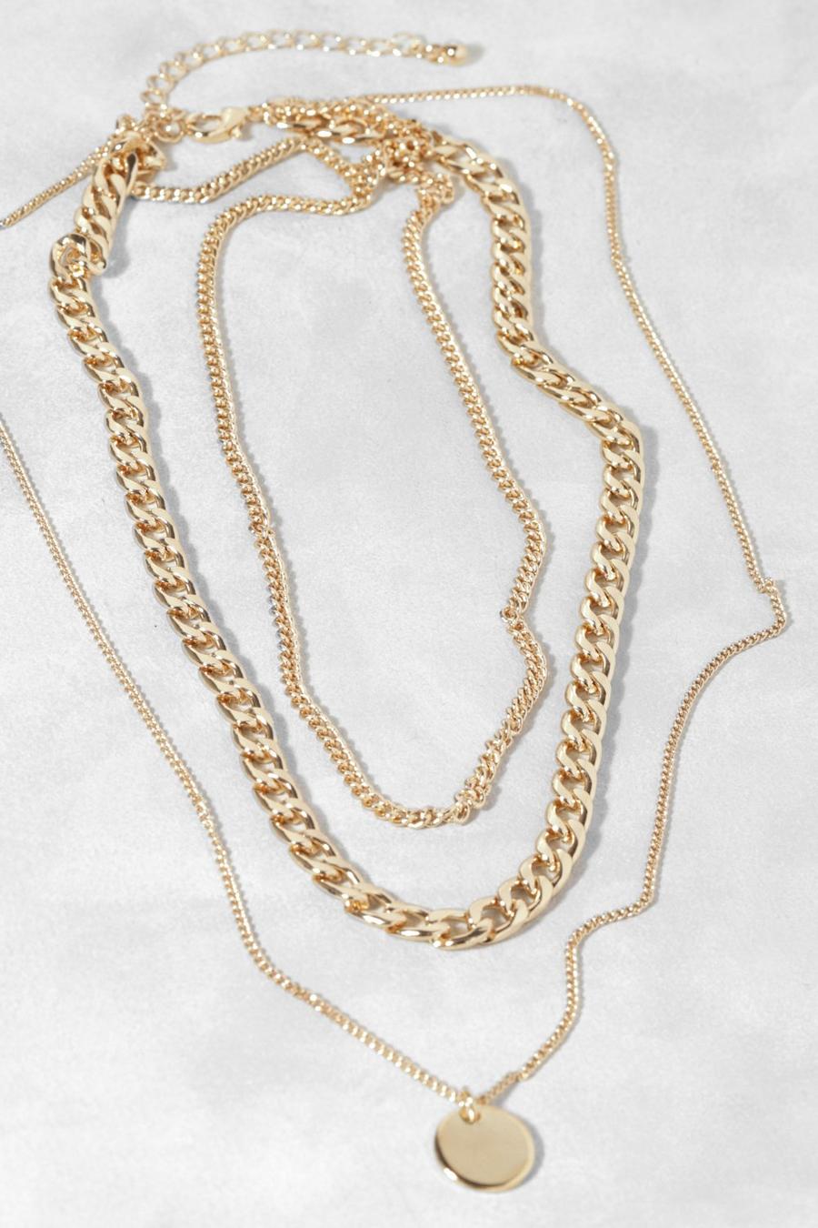 זהב שרשרת רב-שכבתית עם תליון טיפה ודיסקיות מלוטשות image number 1