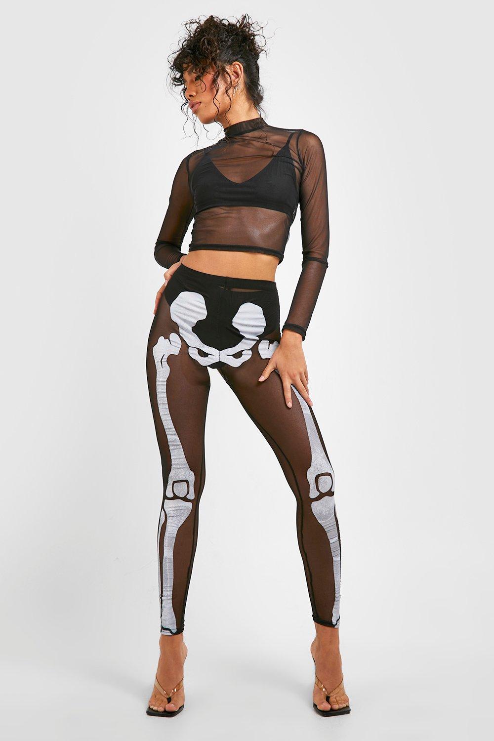 Halloween Foil Mesh Skeleton High Waisted Leggings