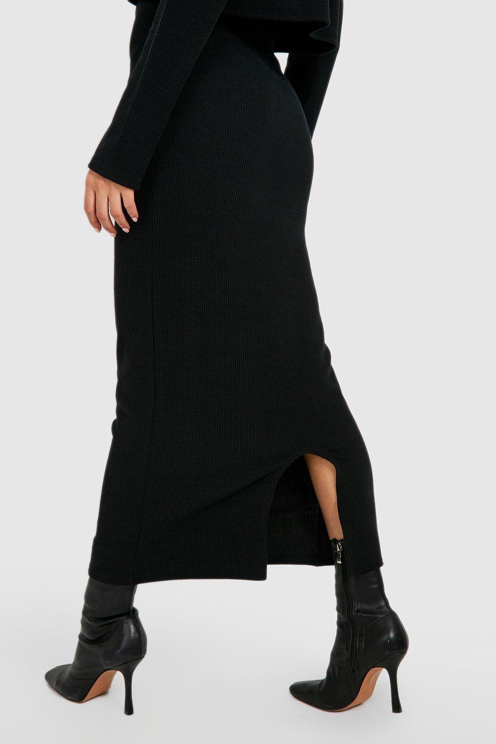 Long black ribbed discount skirt