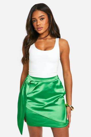 Satin Draped Mini Skirt green