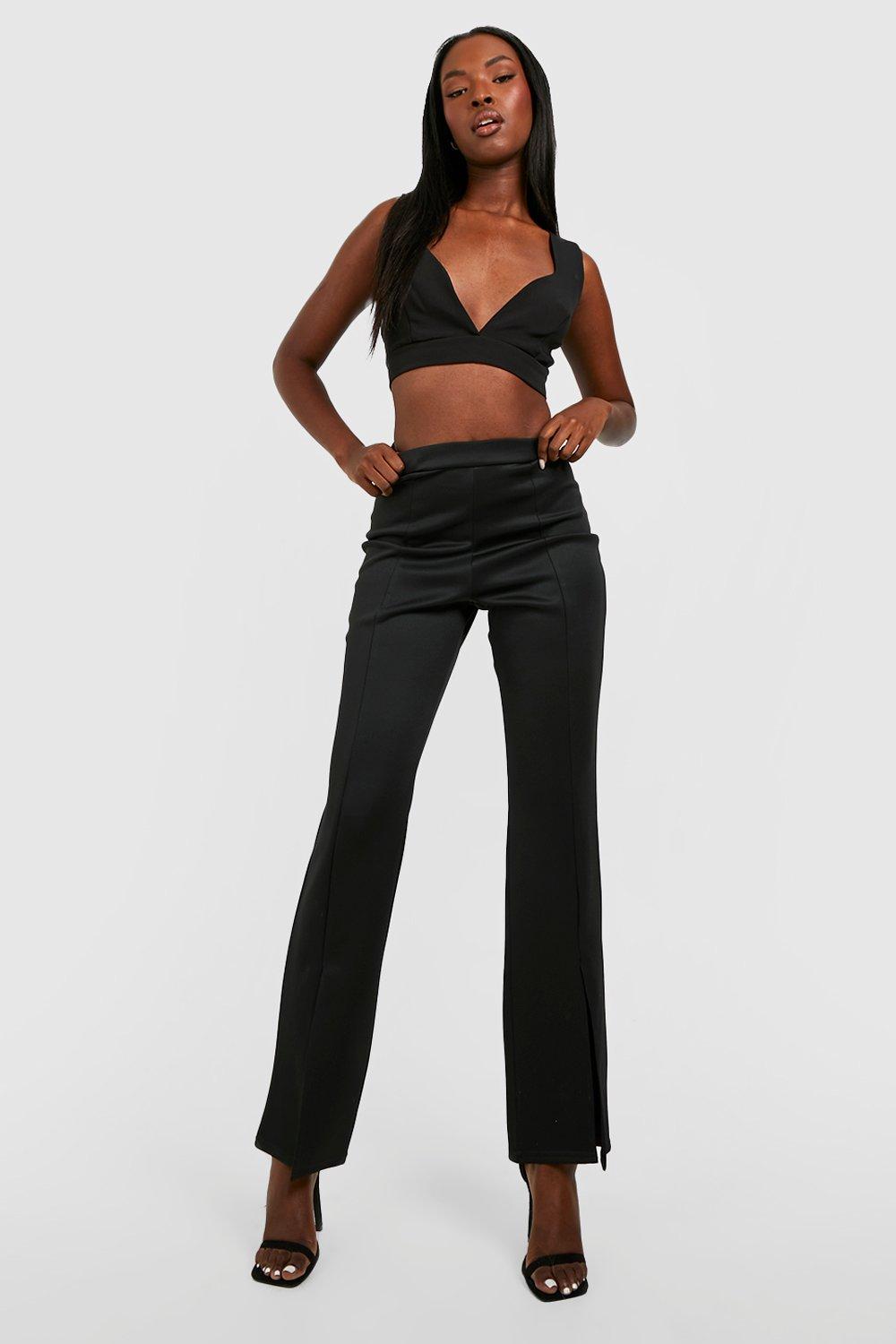 High Waisted Split Front Scuba Flared Pants