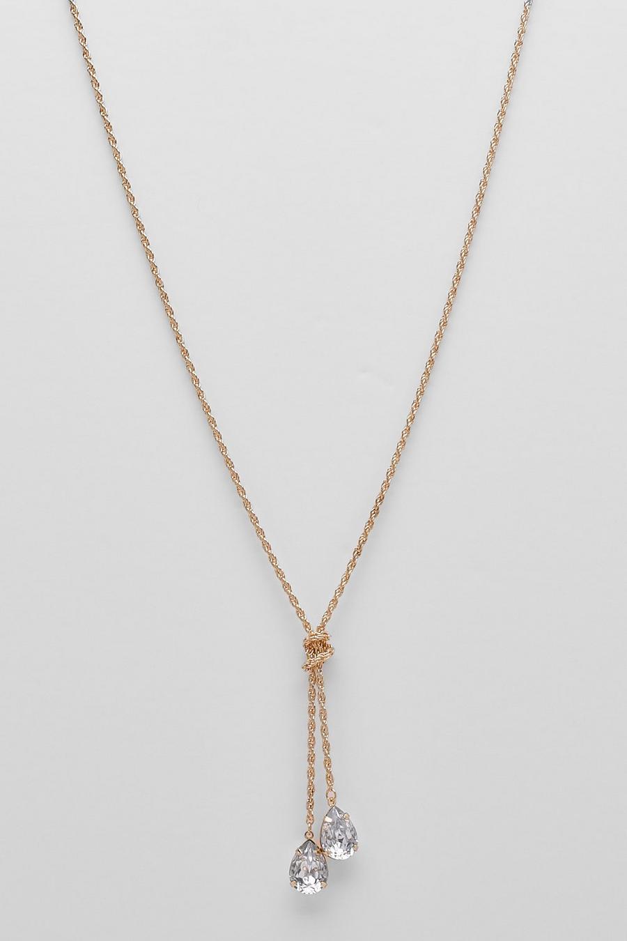 Gold metallic Polished Rope Knot Pear Station Necklace