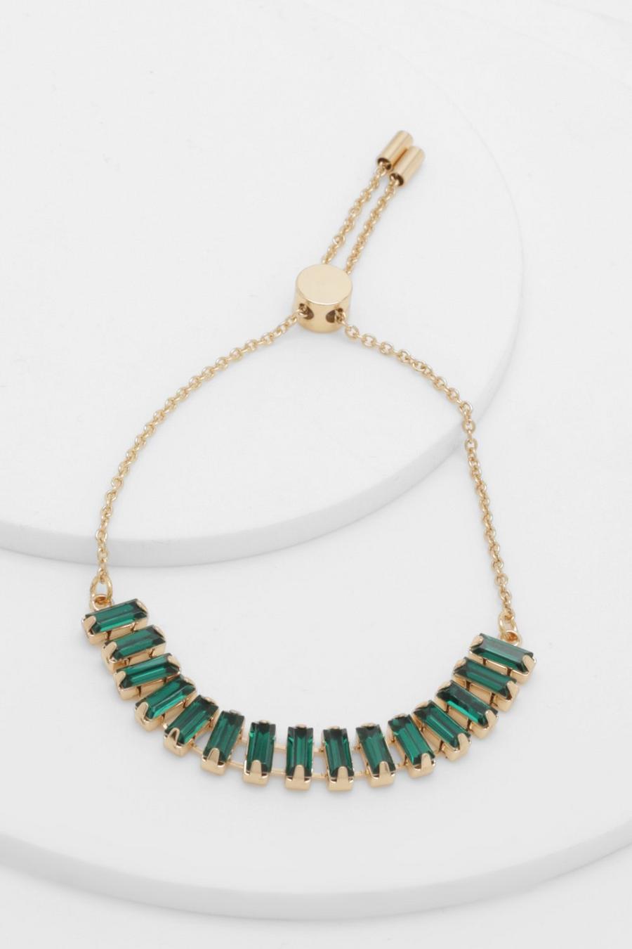 Gold metallic Emerald Cut Row Toggle Bracelet