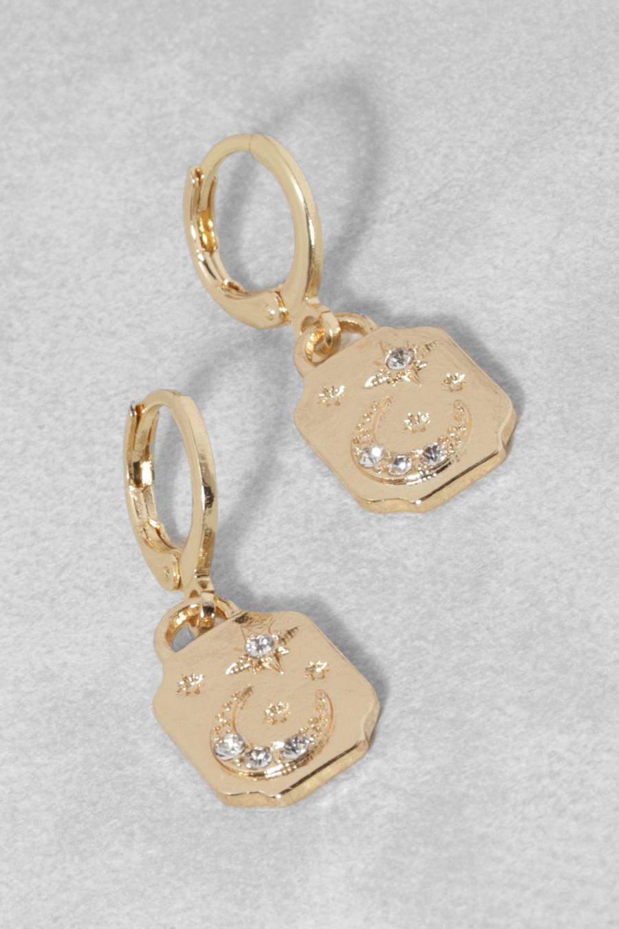 זהב metálicos עגילי חישוק עם תליון גרמי שמיים מיסטי