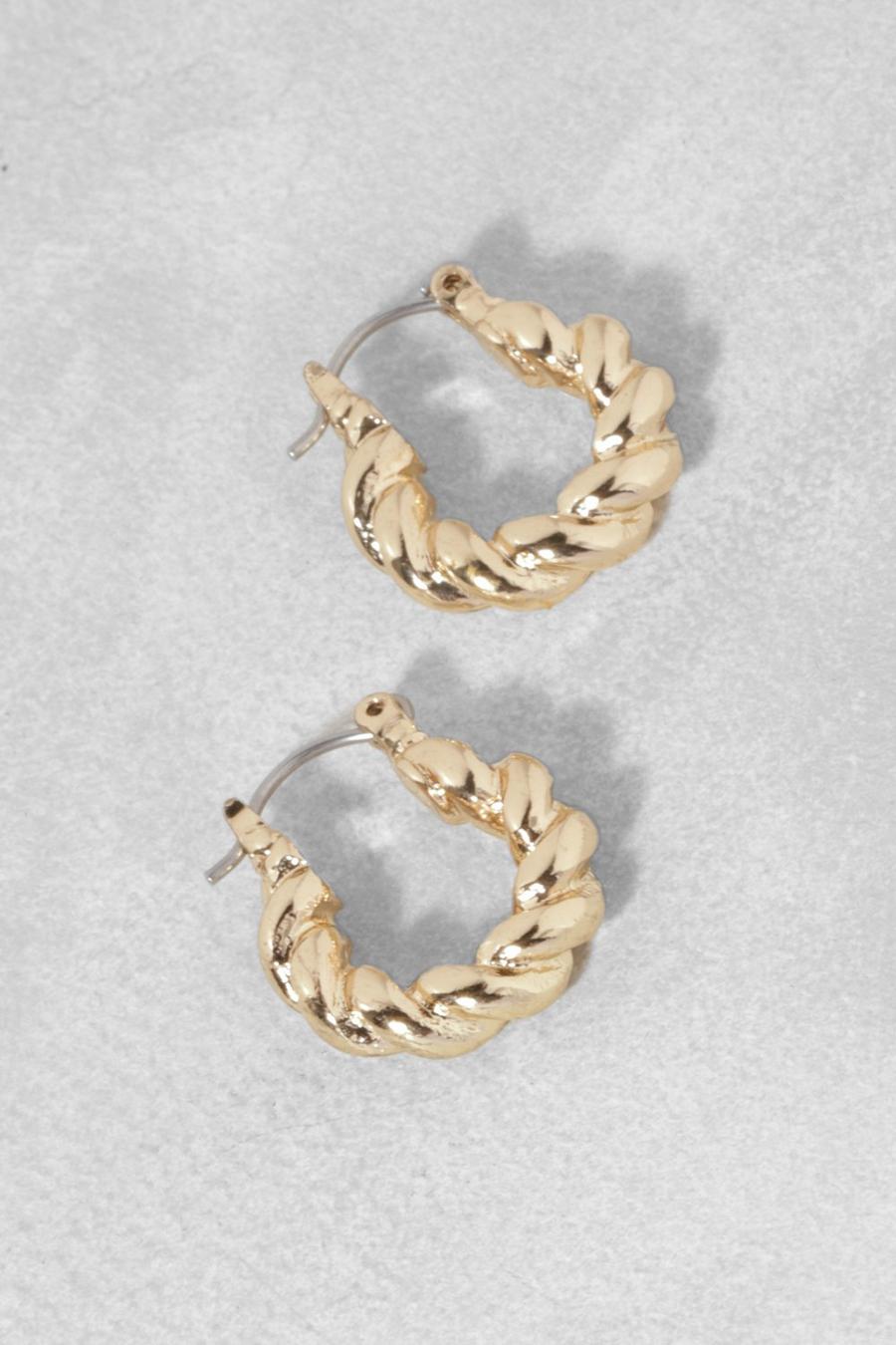 Gold metallic Polished Twist Small Hoop Earrings image number 1