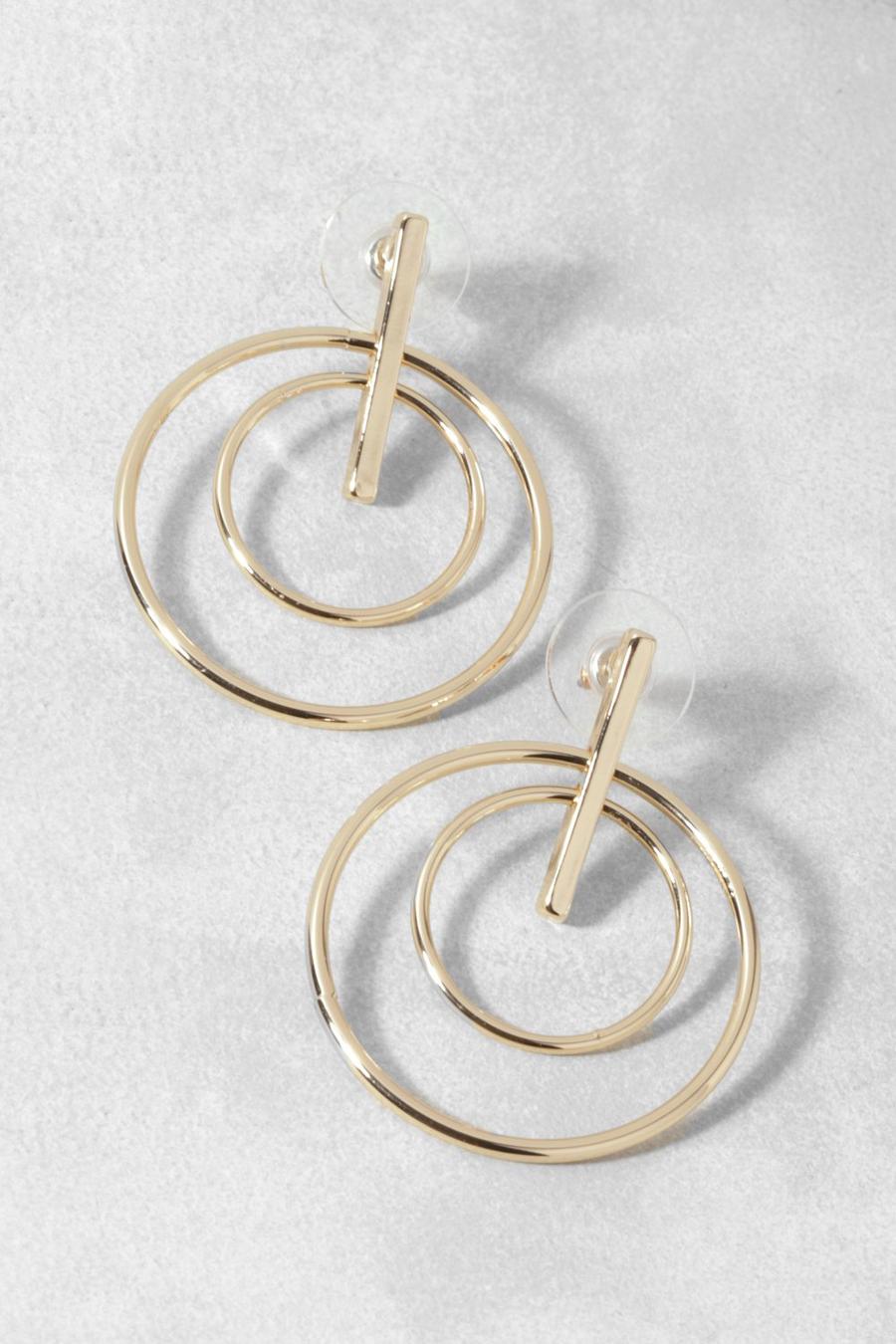 Gold metallic Polished Double Open Drop Earrings