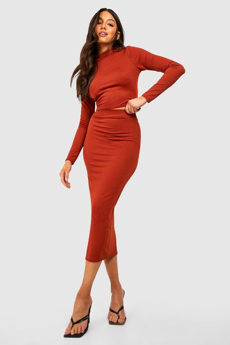 Rust Bodycon Midaxi Skirt image number 1