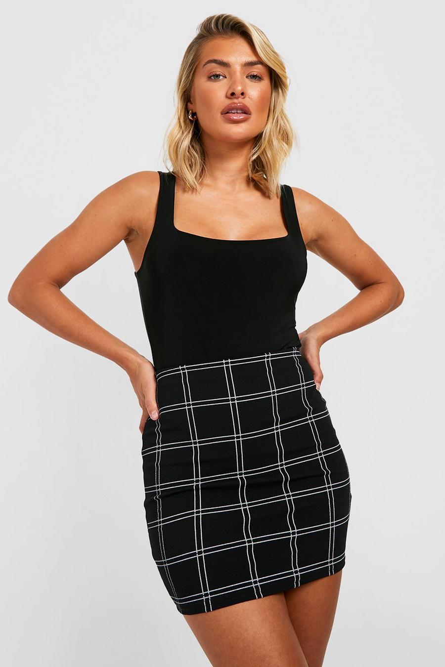 Black Grid Check High Waisted Crepe Mini Skirt image number 1
