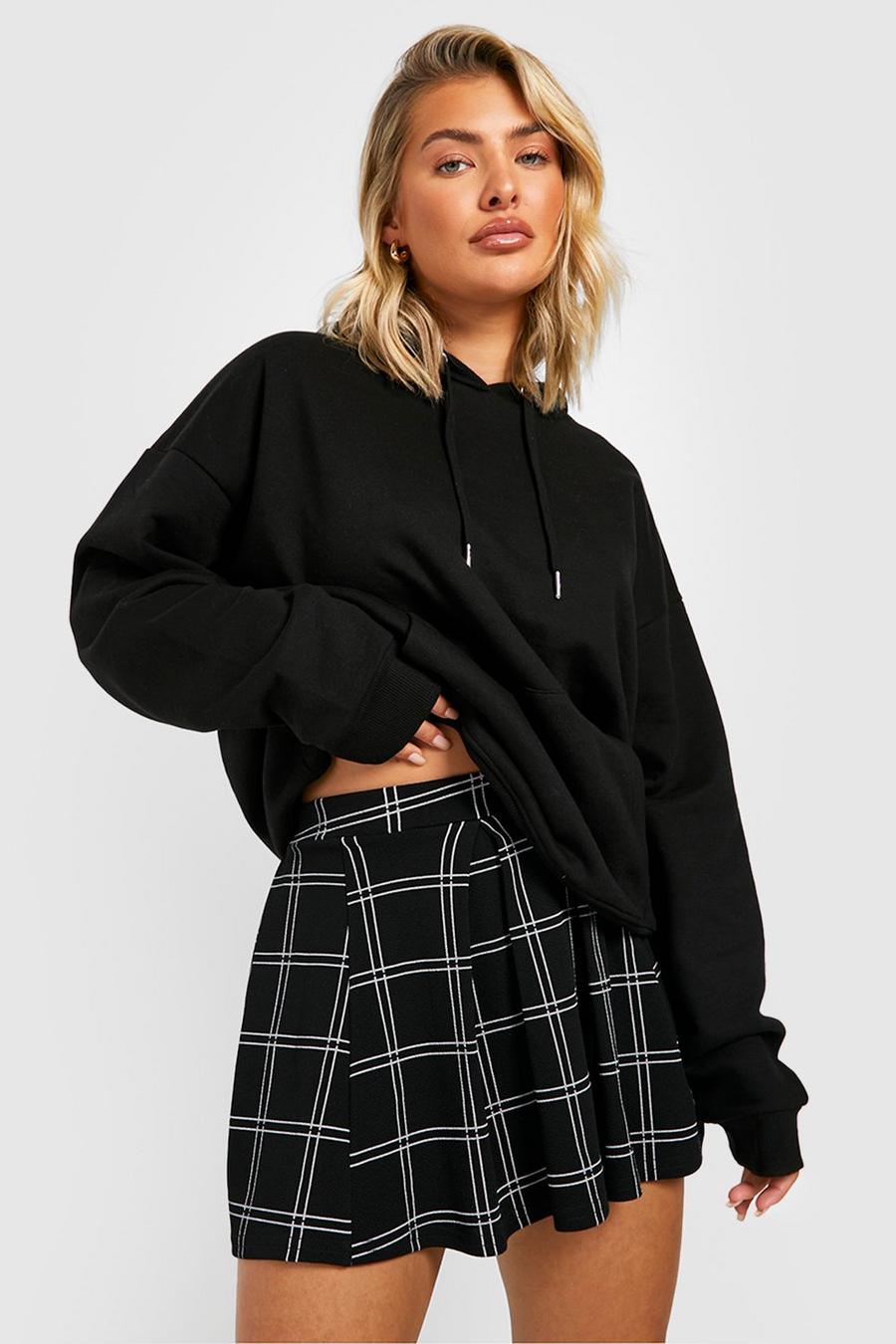Black Grid Flannel Pleated Micro Mini Crepe Tennis Skirt
