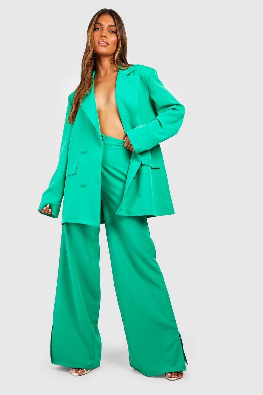 Bright green Kostymbyxor med vida ben och slitsar image number 1