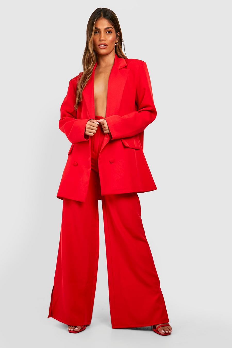 Red Split Front Tailored Wide Leg Pants image number 1