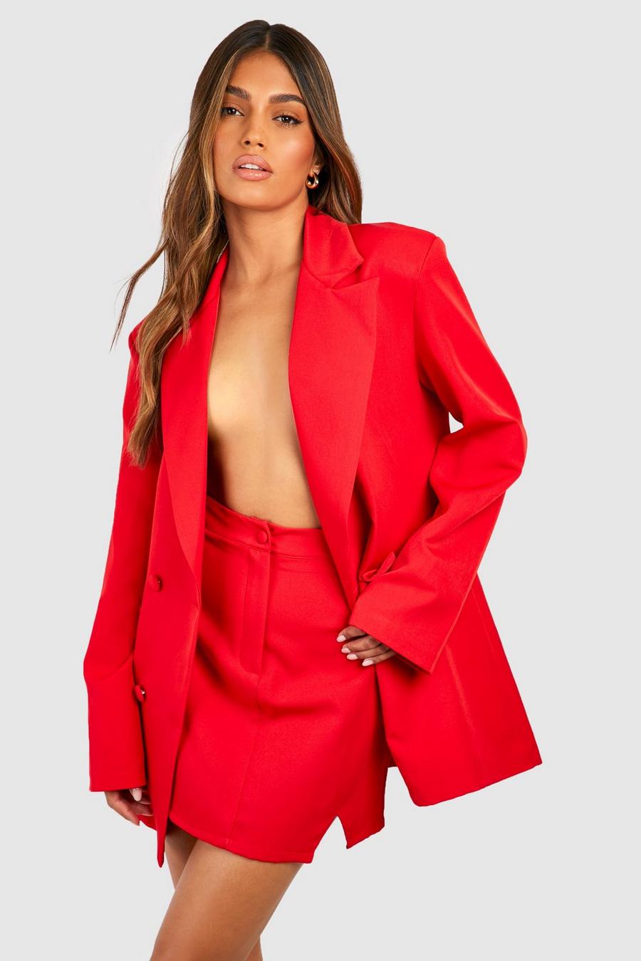 אדום חצאית מיני מחויטת עם שסע בחזית  image number 1