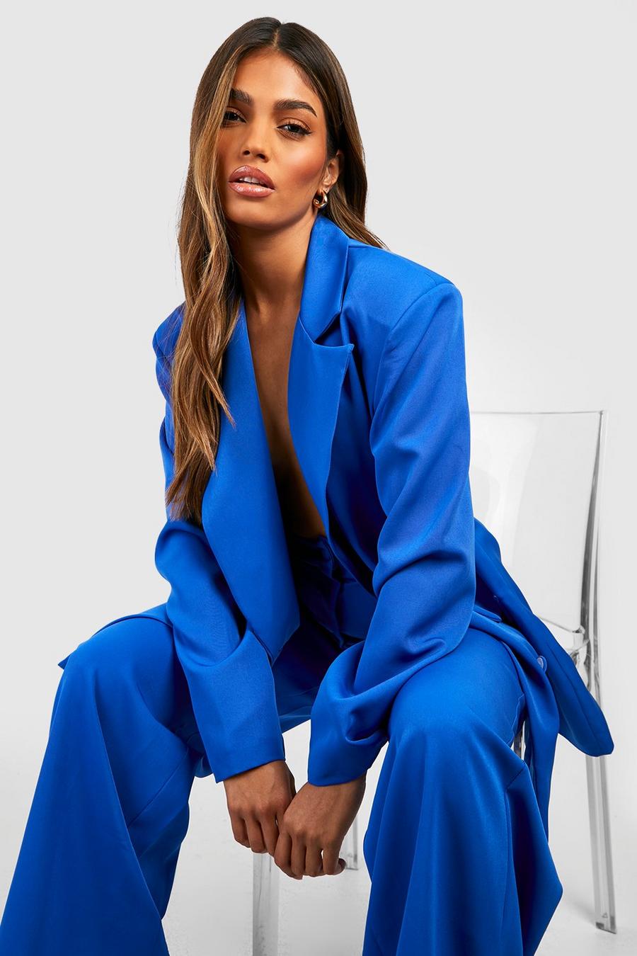 Womens Clothing Suits Trouser suits Boohoo Synthetic Rose Zweiteiler Aus Hochgeschlossenem Kurztop Und Langem Hosenrock in Cobalt Blue 