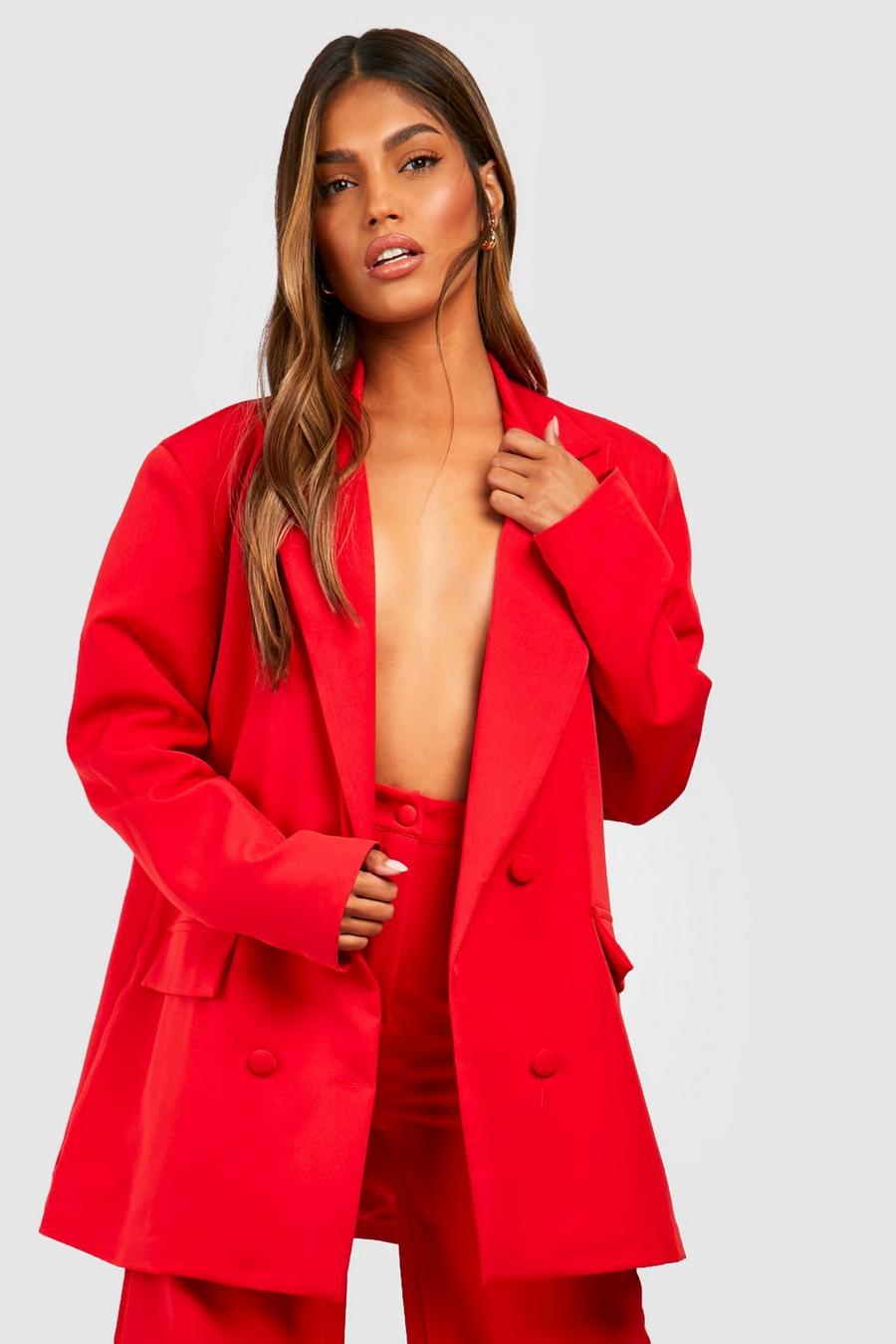 Red Double Breasted Tailored Blazer image number 1