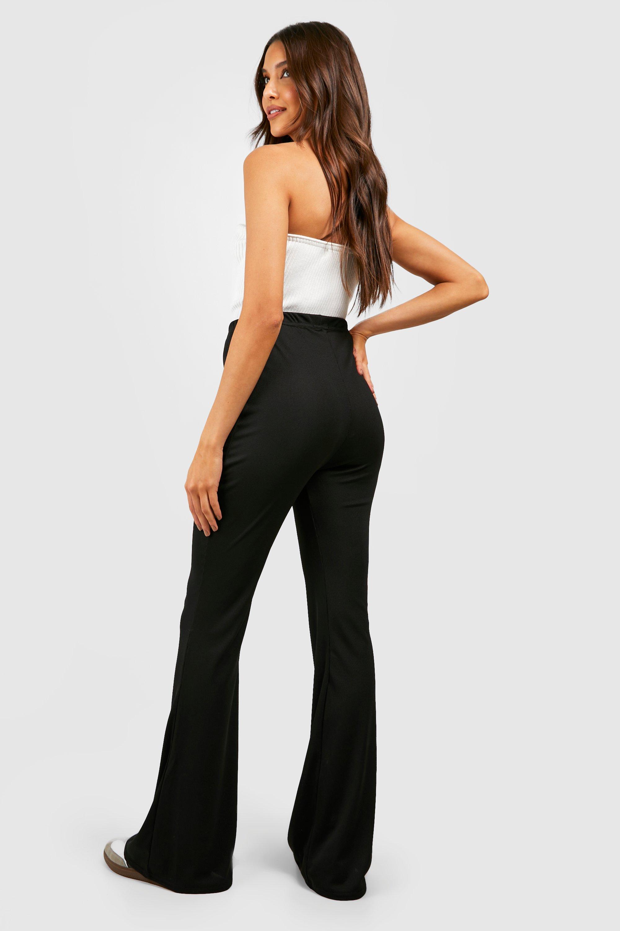 Basic Ribbed High Waisted Flare Trousers