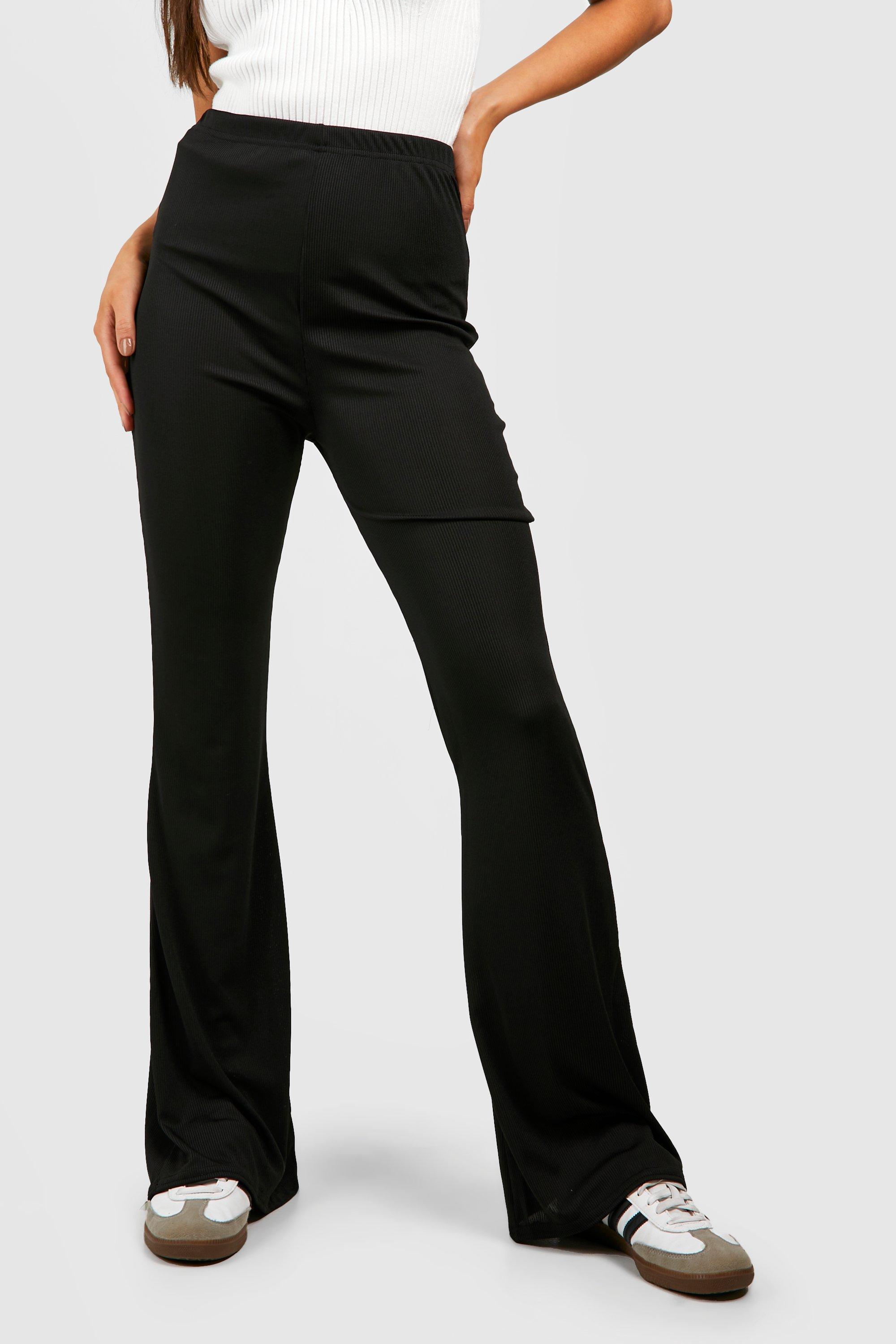 Women's Basic Ribbed High Waisted Flare Trousers