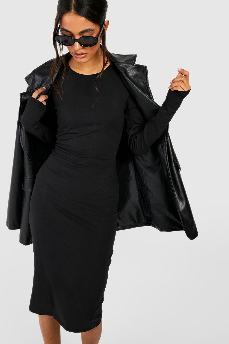 Black Essential Long Sleeve Midi Bodycon Dress image number 1