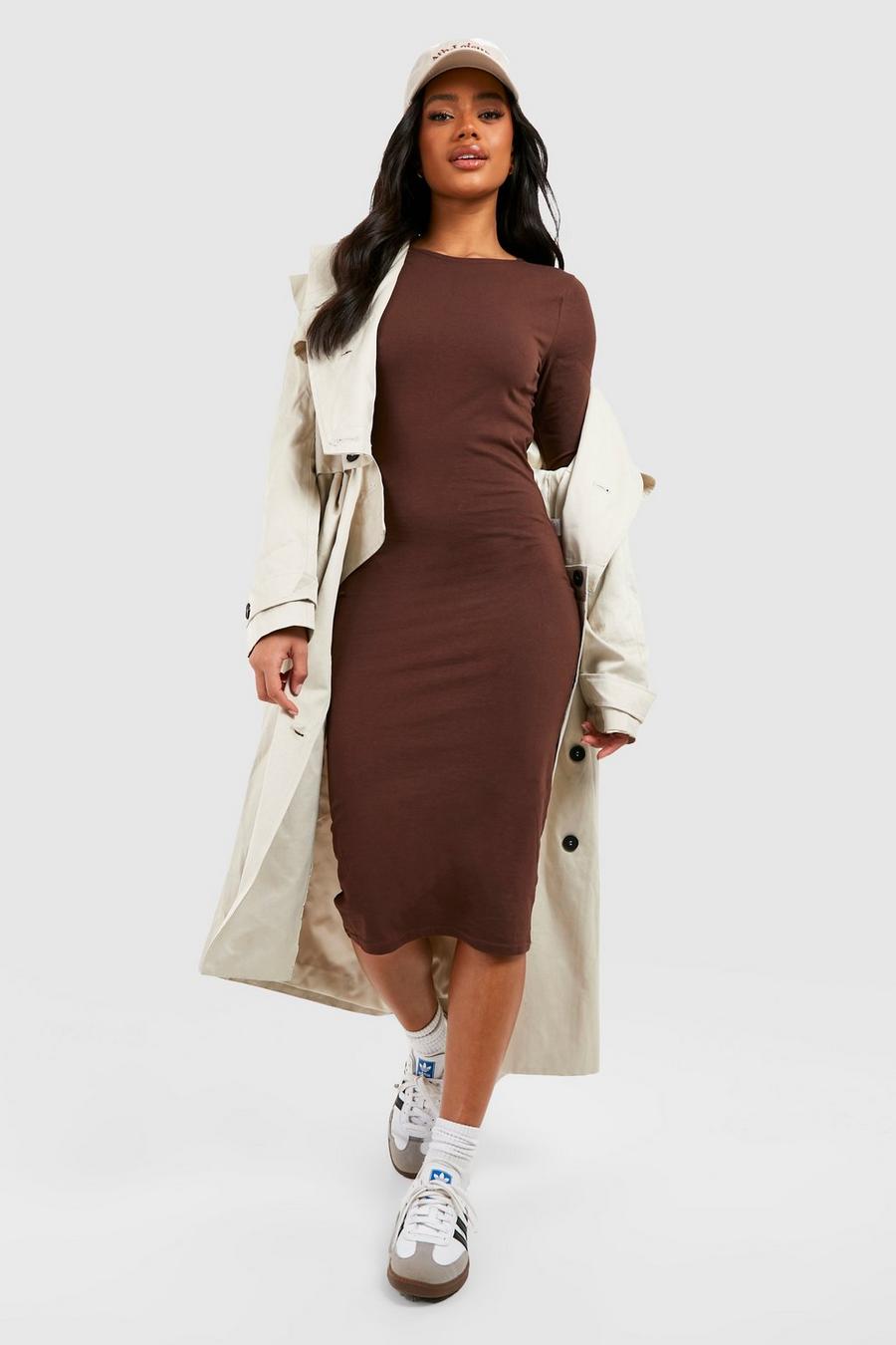 Chocolate Essential Long Sleeve Midi Bodycon Dress image number 1