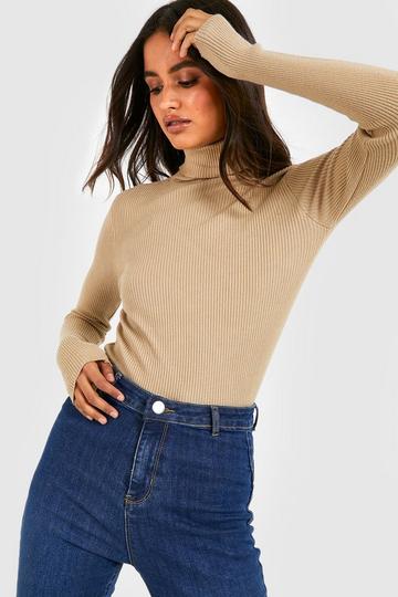 Basic Roll Neck Knitted Jumper camel