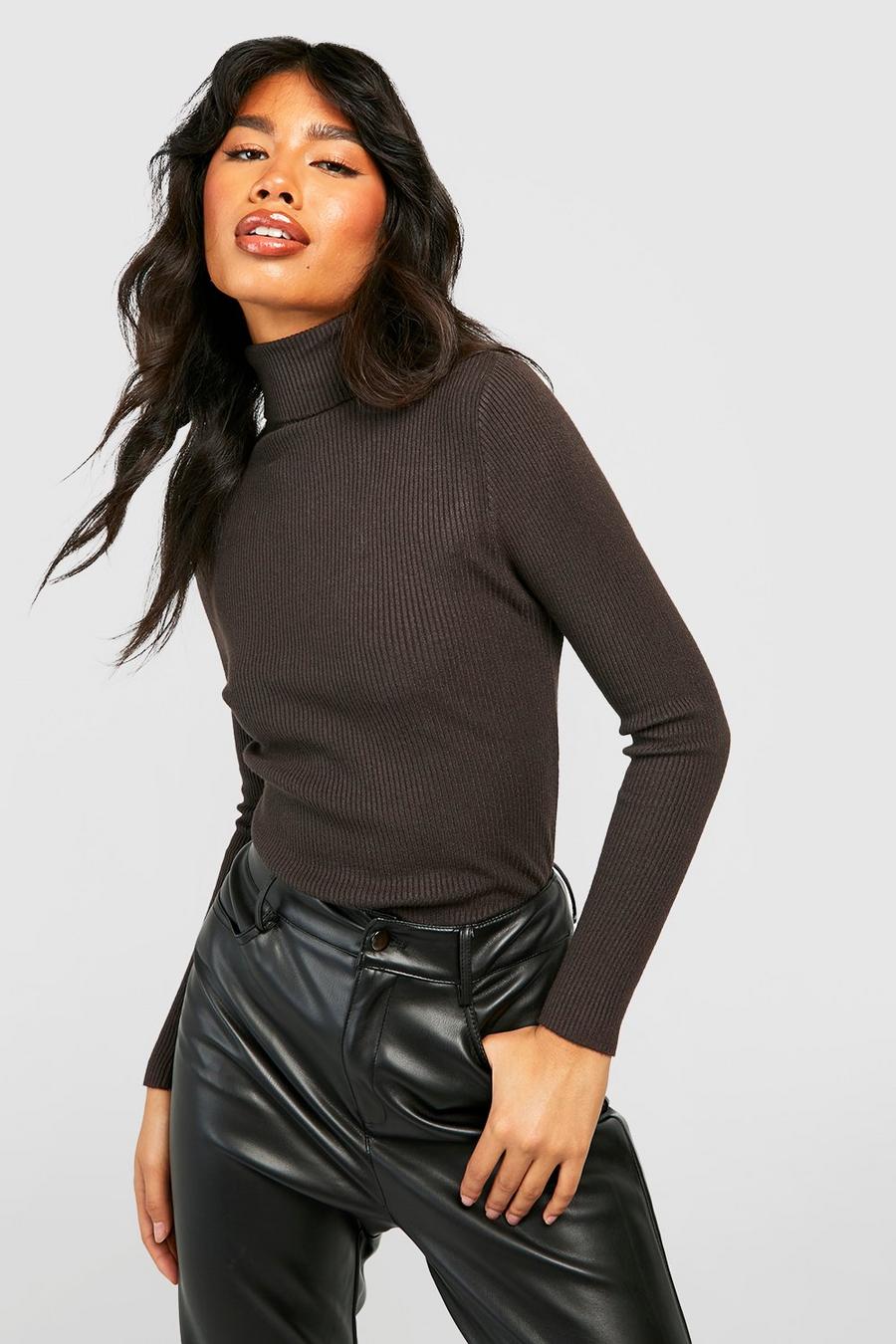 Chocolate brown Basic Turtleneck Knitted Sweater