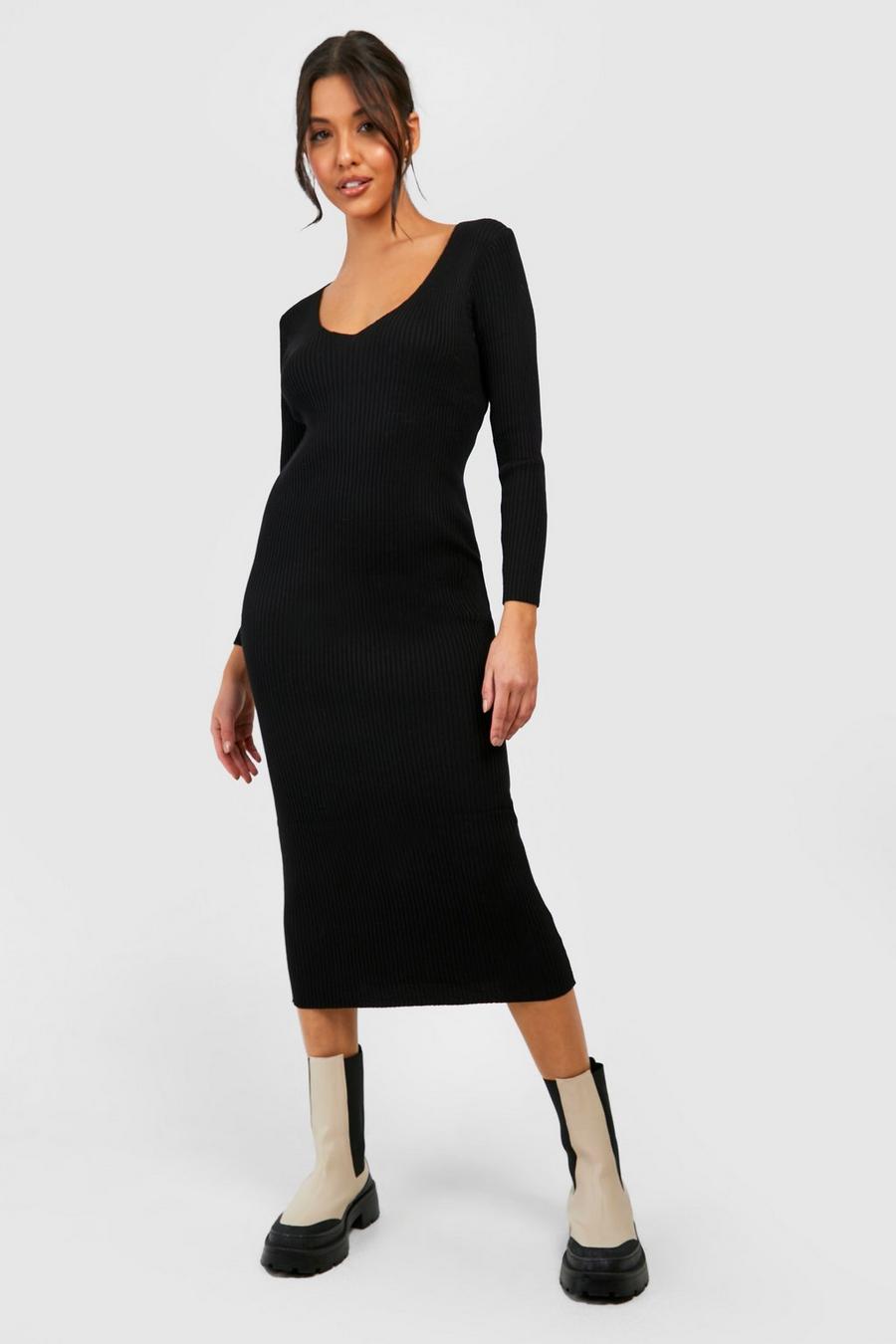 Black Rib Knitted Midaxi Dress image number 1