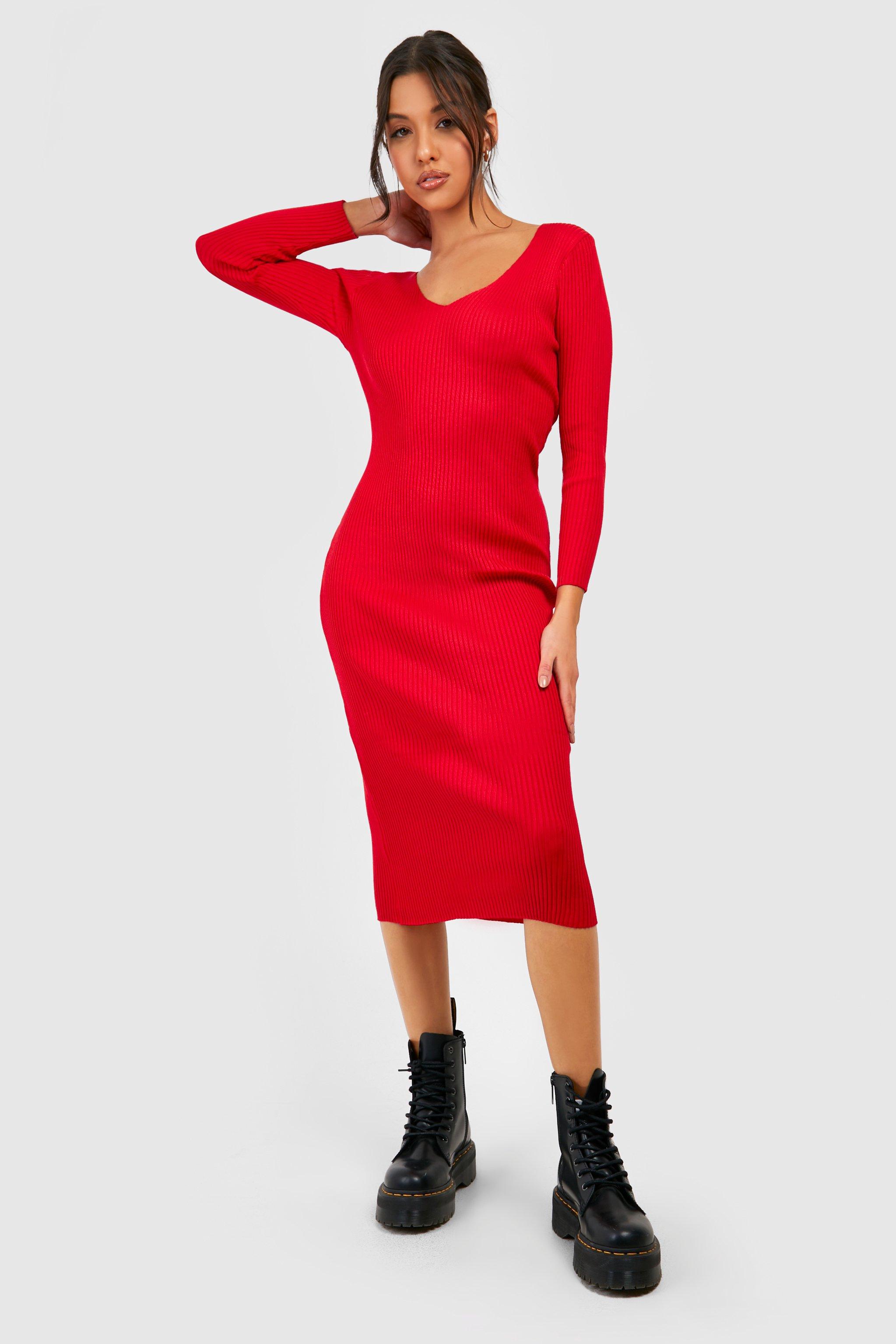 Rib Knitted Midaxi Dress boohoo NZ