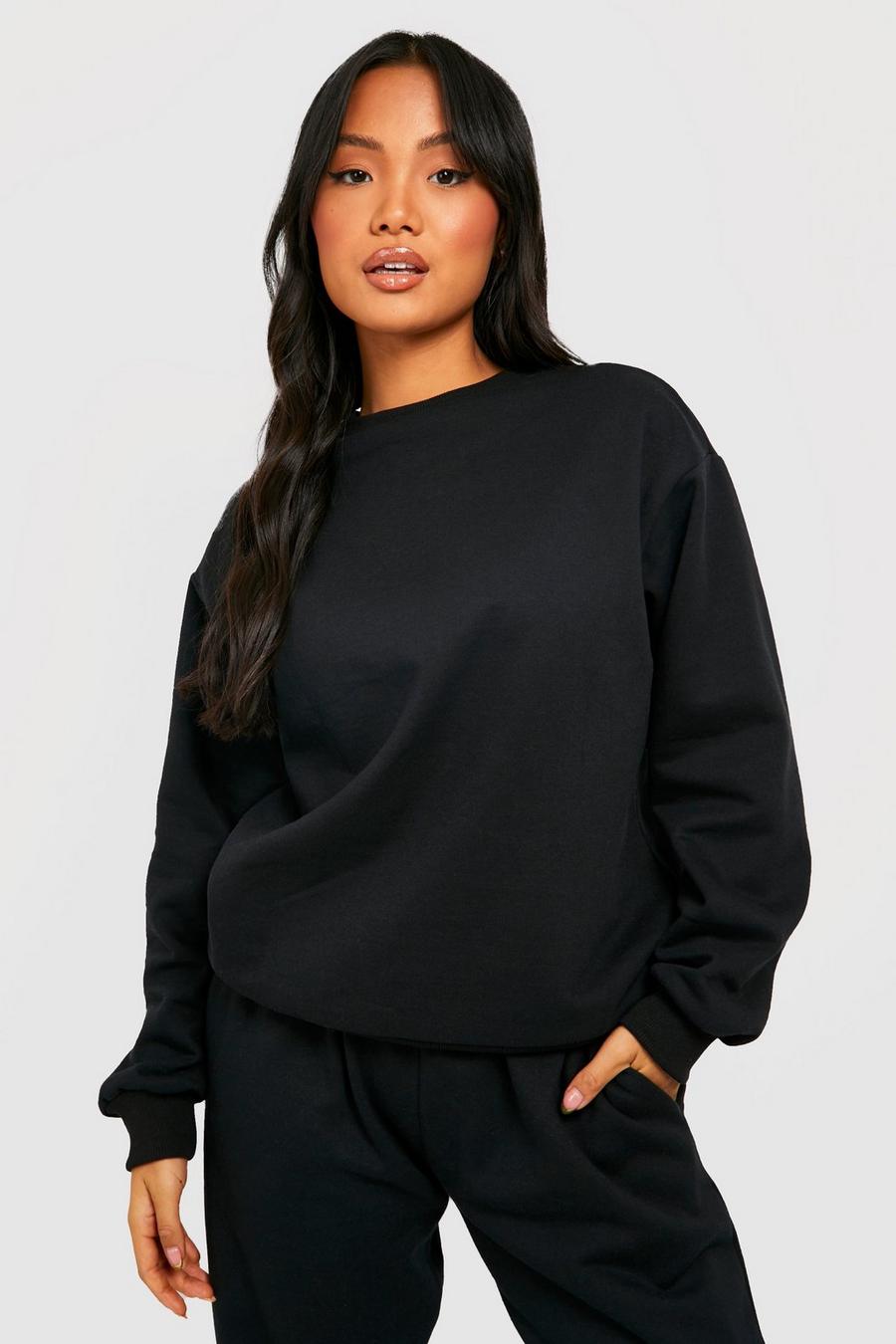 Black Petite Mix And Match Basic Oversized Sweatshirt