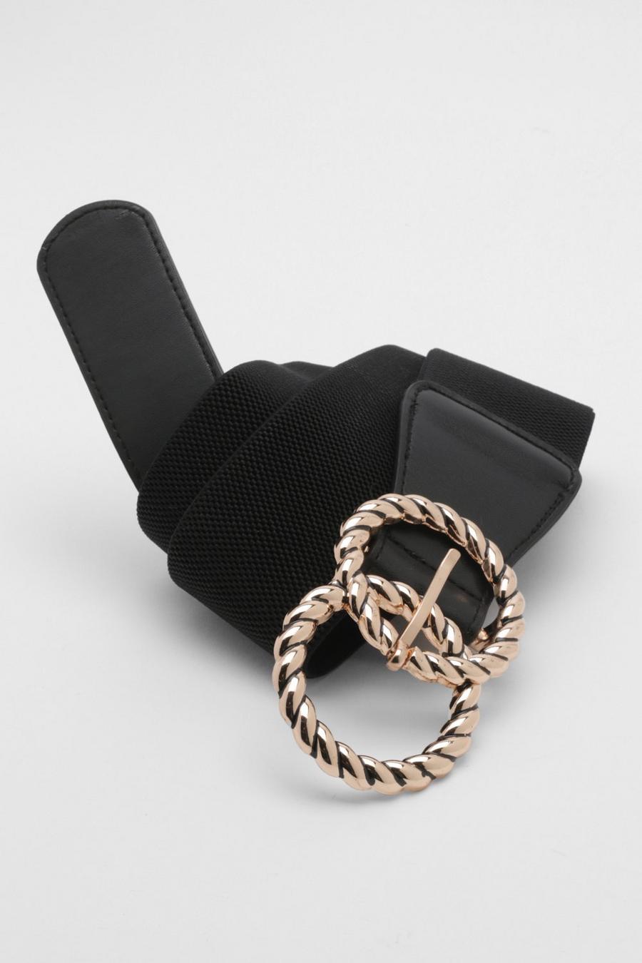 Cintura Plus Size con fibbia color oro a forma di corda, Black negro
