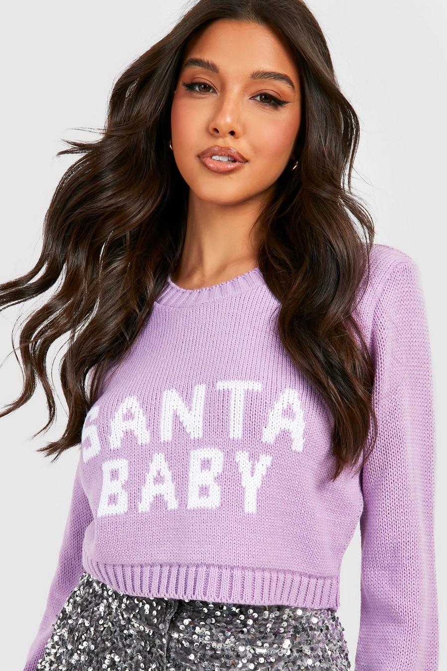 Maglione corto natalizio con slogan Santa Baby, Lilac morado