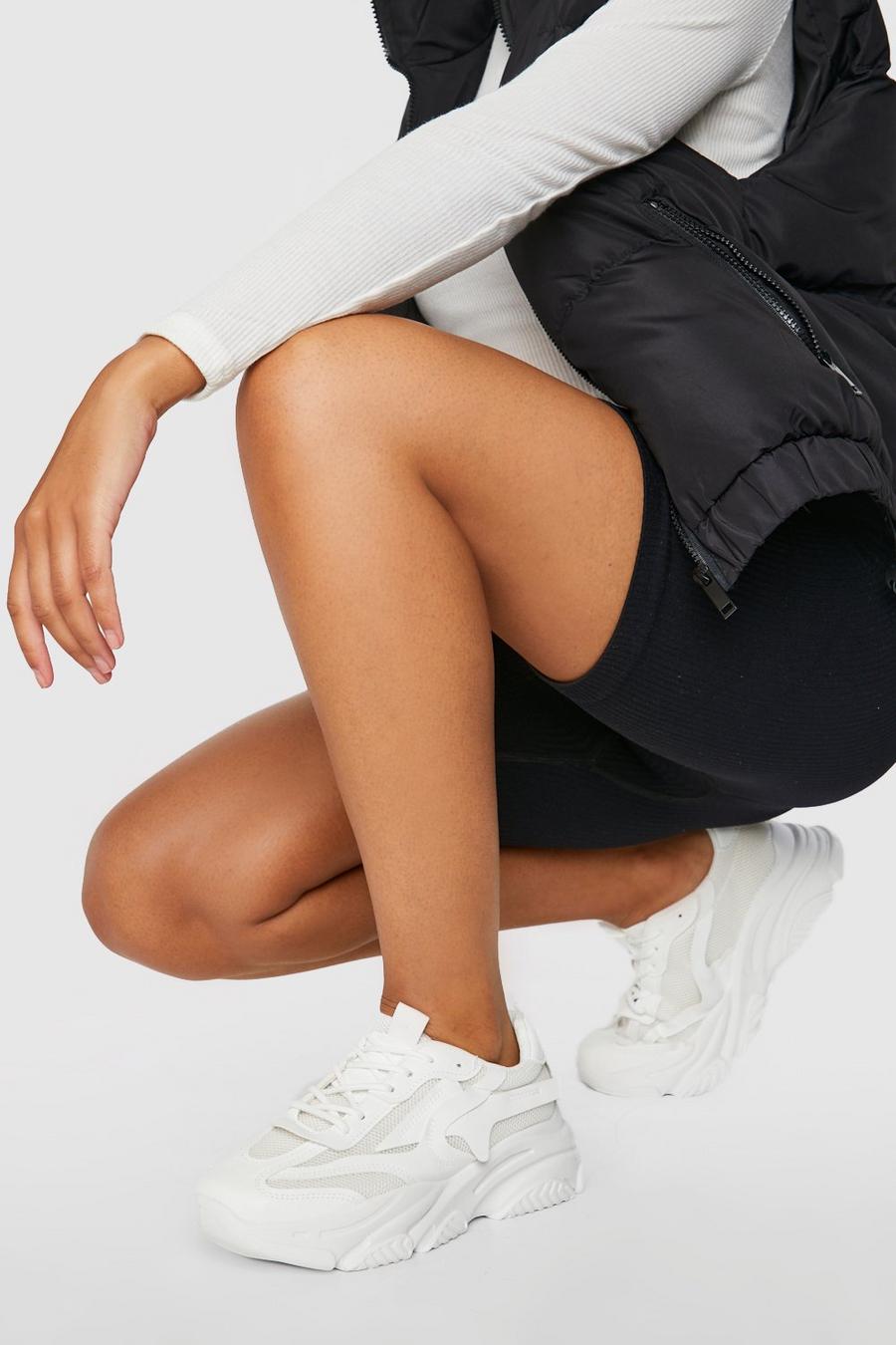 White Mesh Detail Panelled Chunky Sneakers