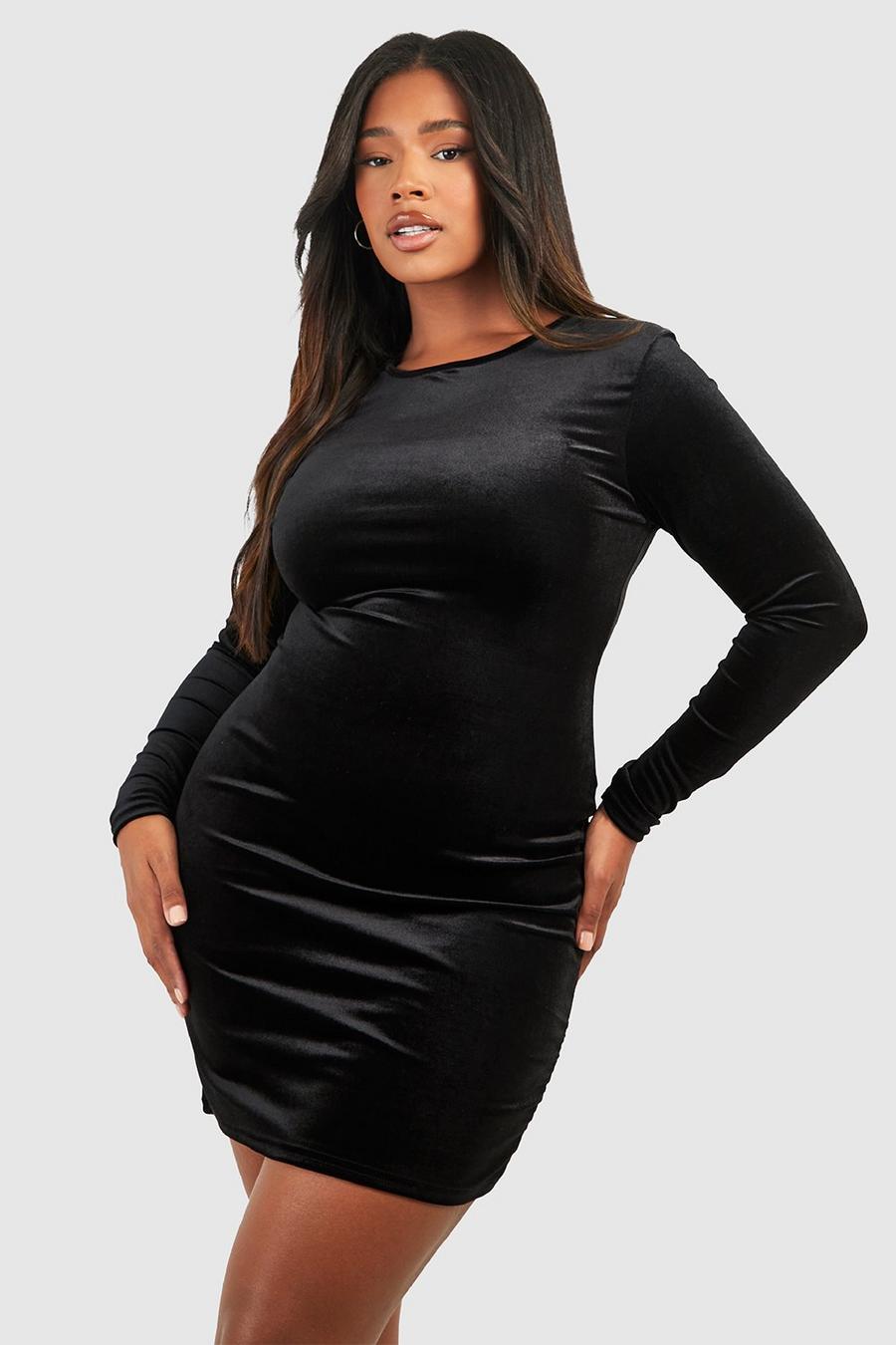 Black Plus Velvet Long Sleeve Mini Dress image number 1