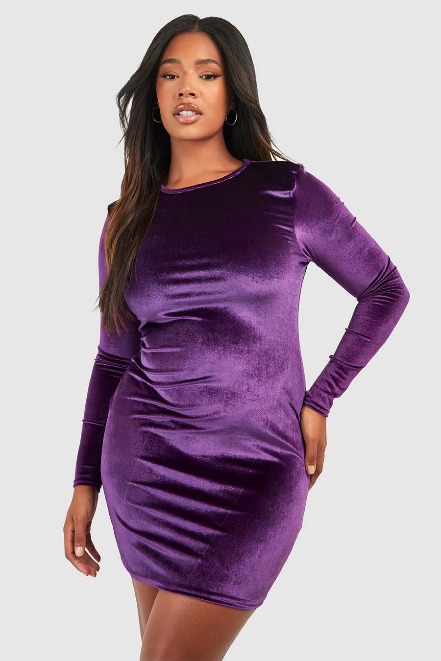 Jewel purple Plus Velvet Long Sleeve Mini Dress image number 1