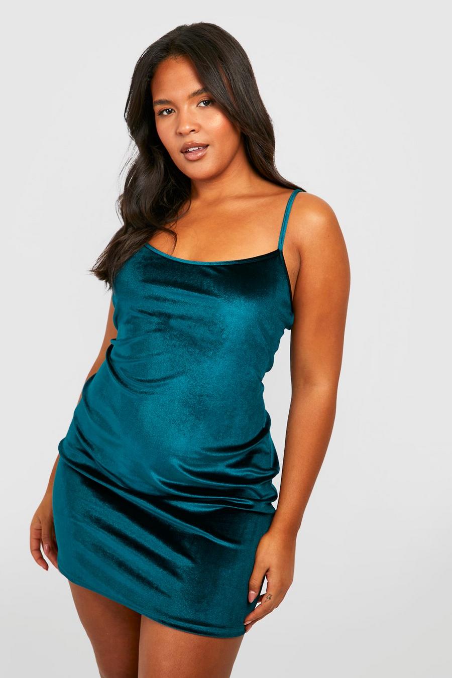 Emerald Plus Velvet Strappy Mini Dress image number 1