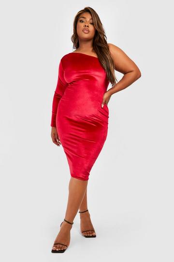 Plus Velvet Asymmetric Midi Dress red