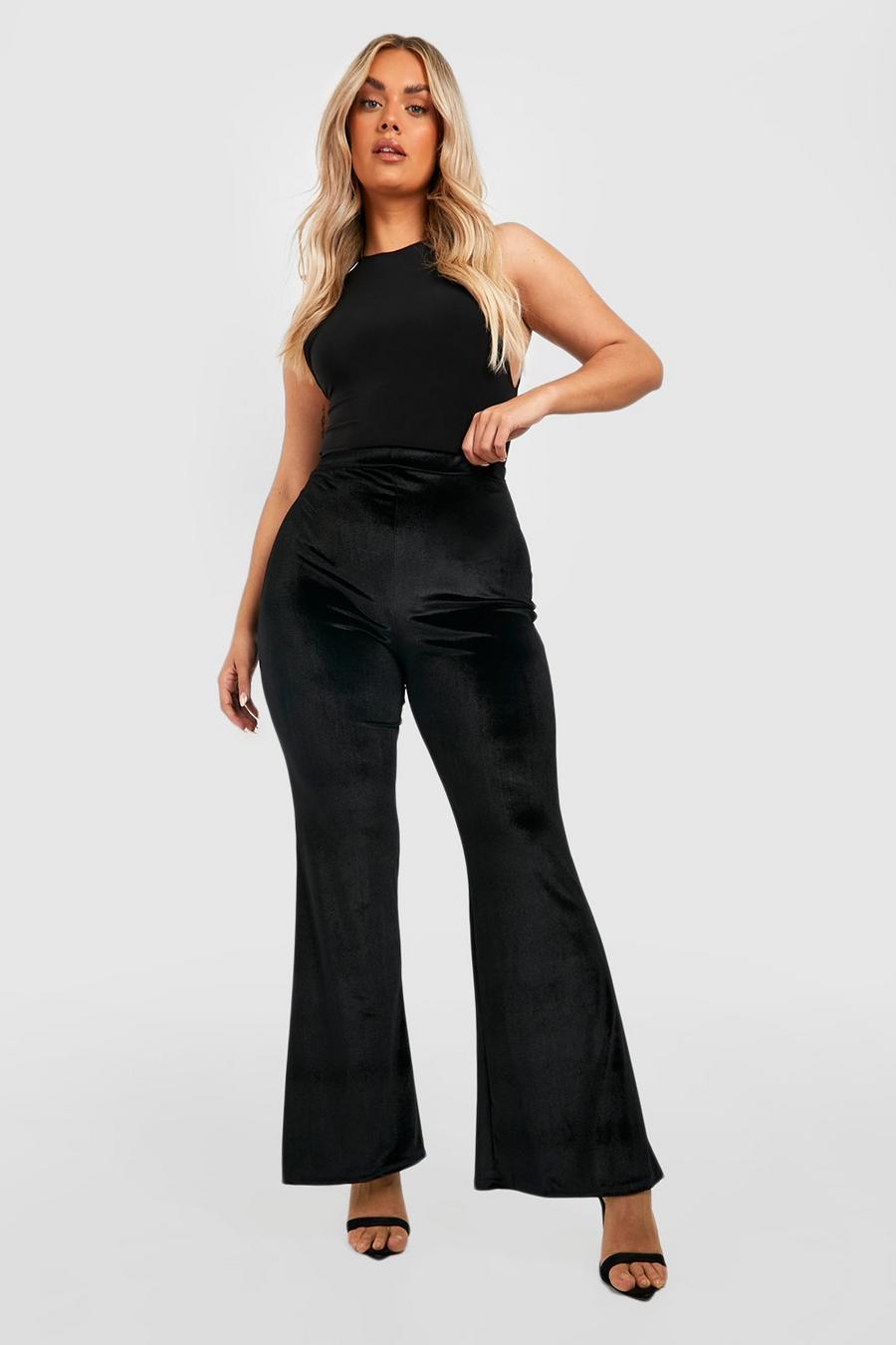 Pantaloni a zampa Plus Size in velluto, Black image number 1
