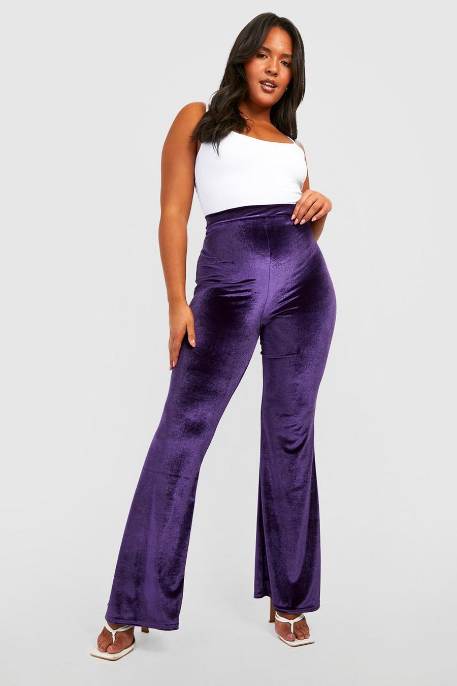 Pantaloni a zampa Plus Size in velluto, Jewel purple viola