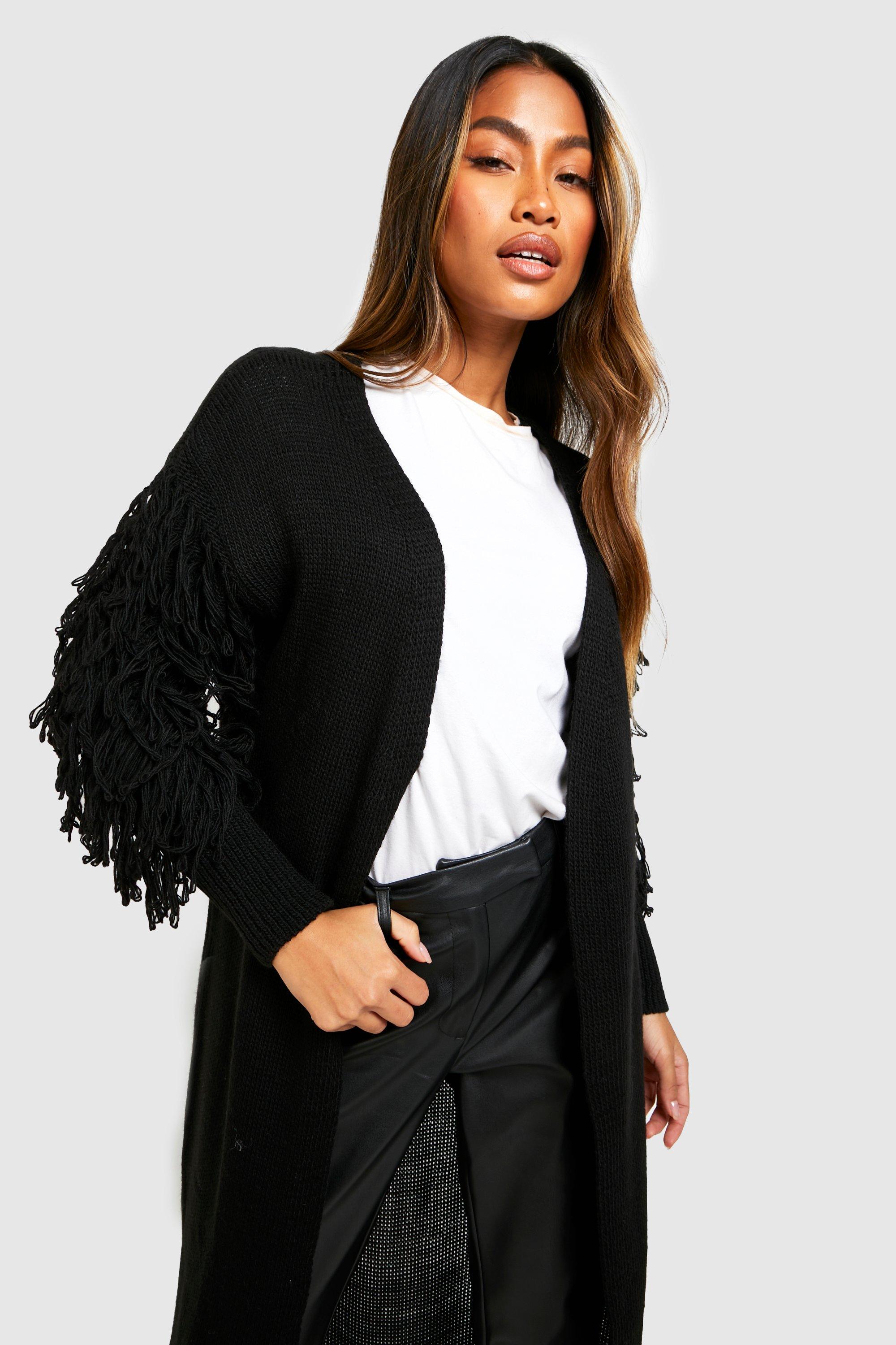 Black fringe cardigan sale