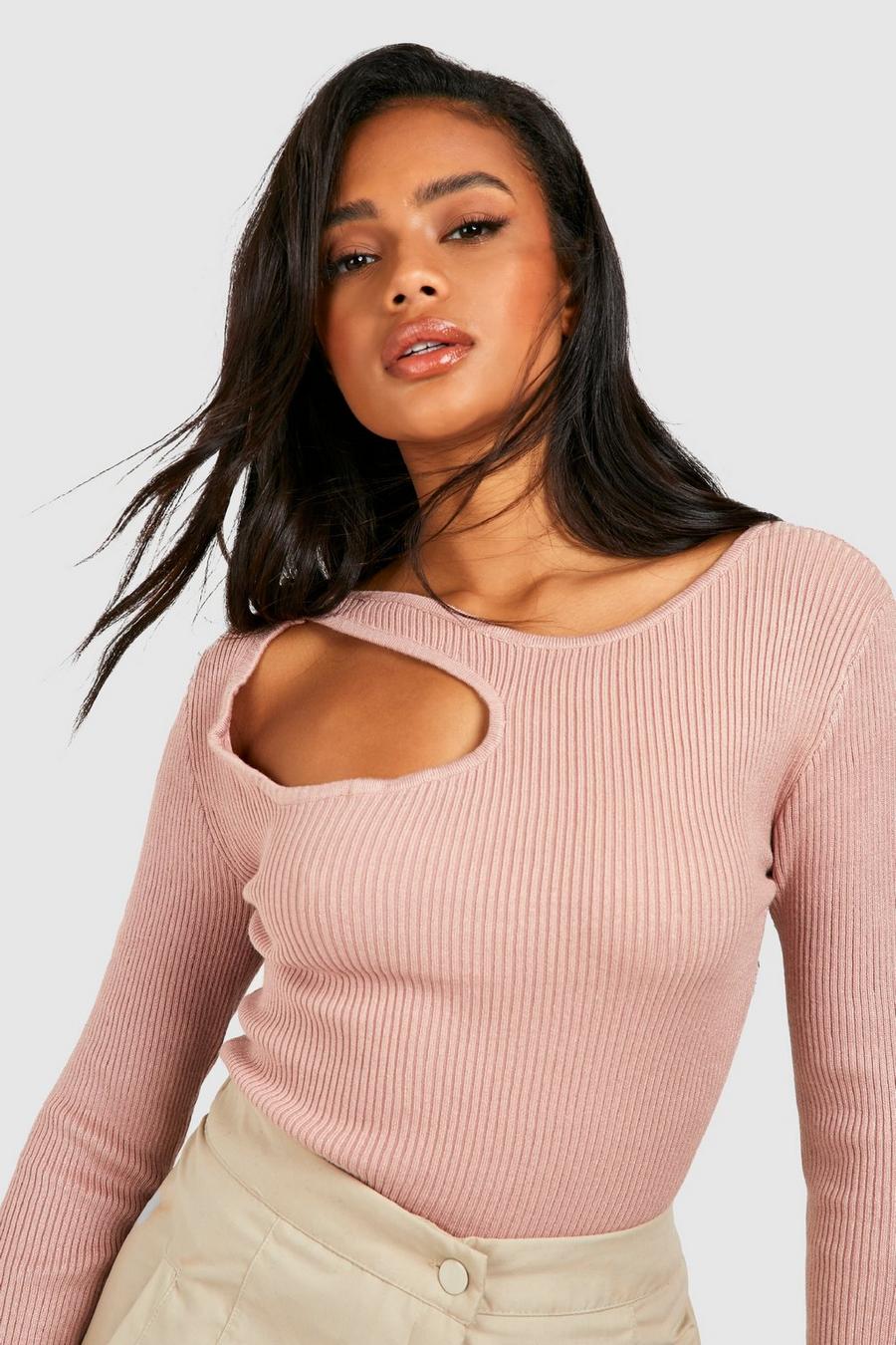 Pink Two Tone Front Cut Out Knit Top