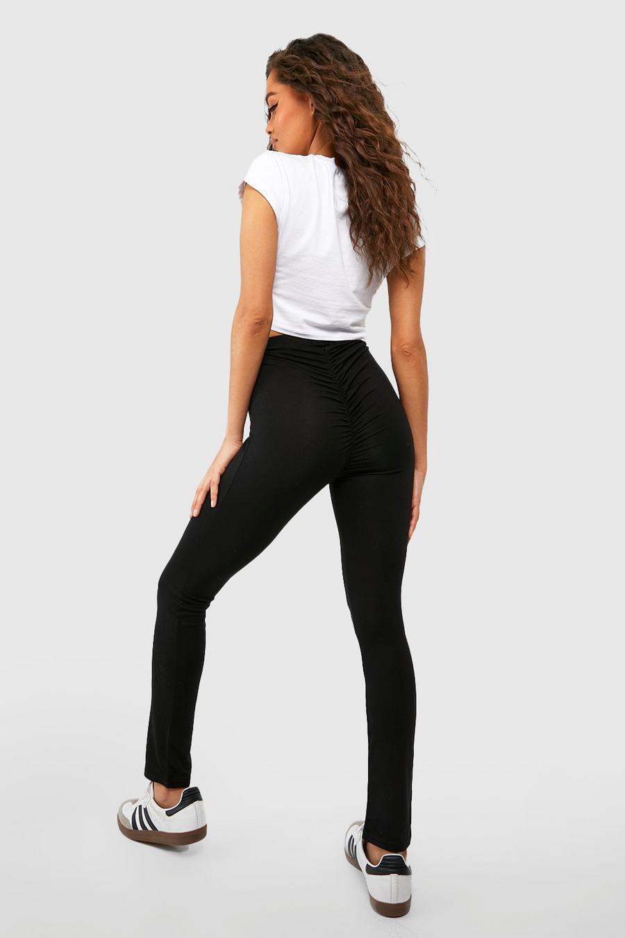 Black Svarta scrunch leggings med hög midja image number 1