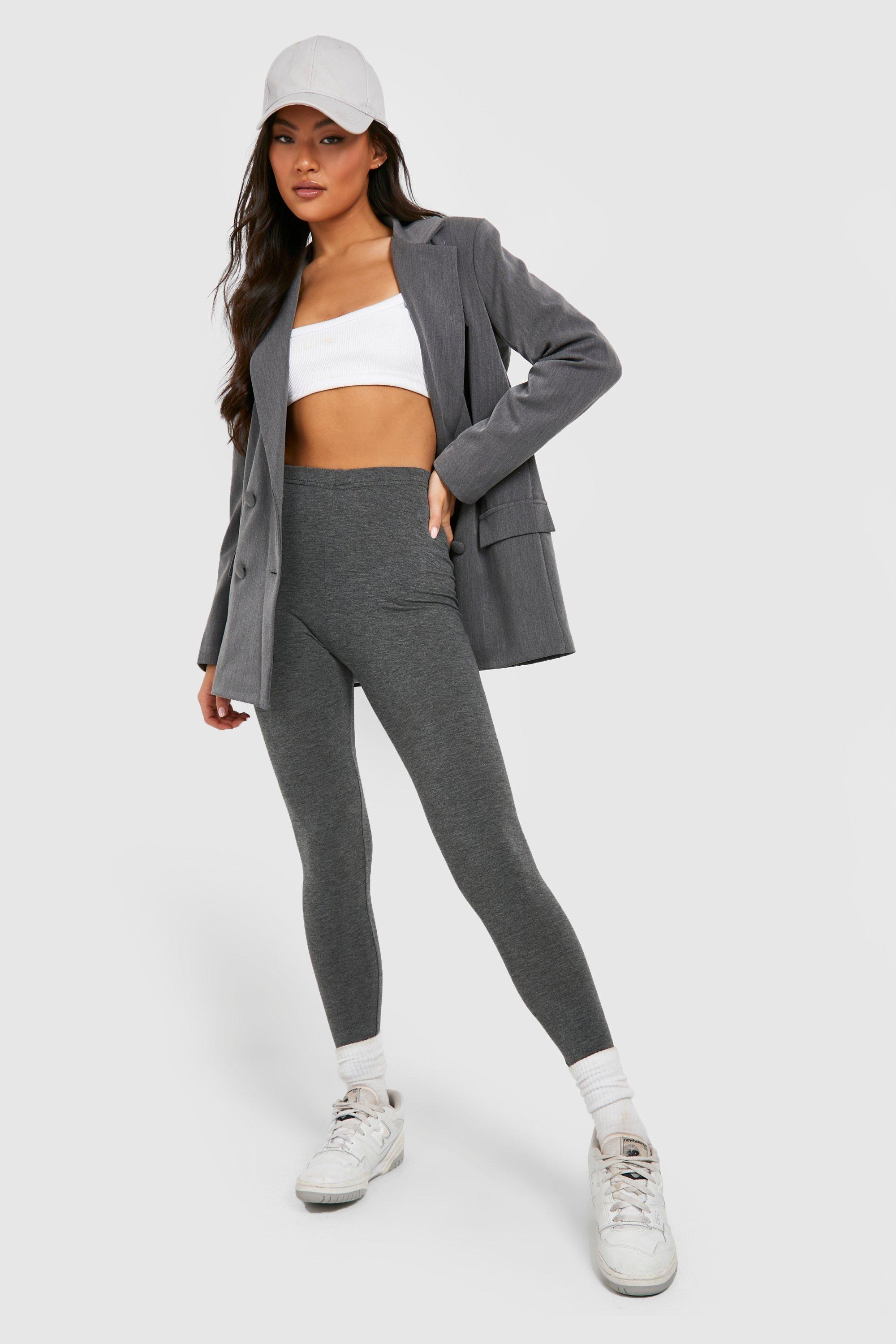 Charcoal High Waisted Basic Leggings boohoo