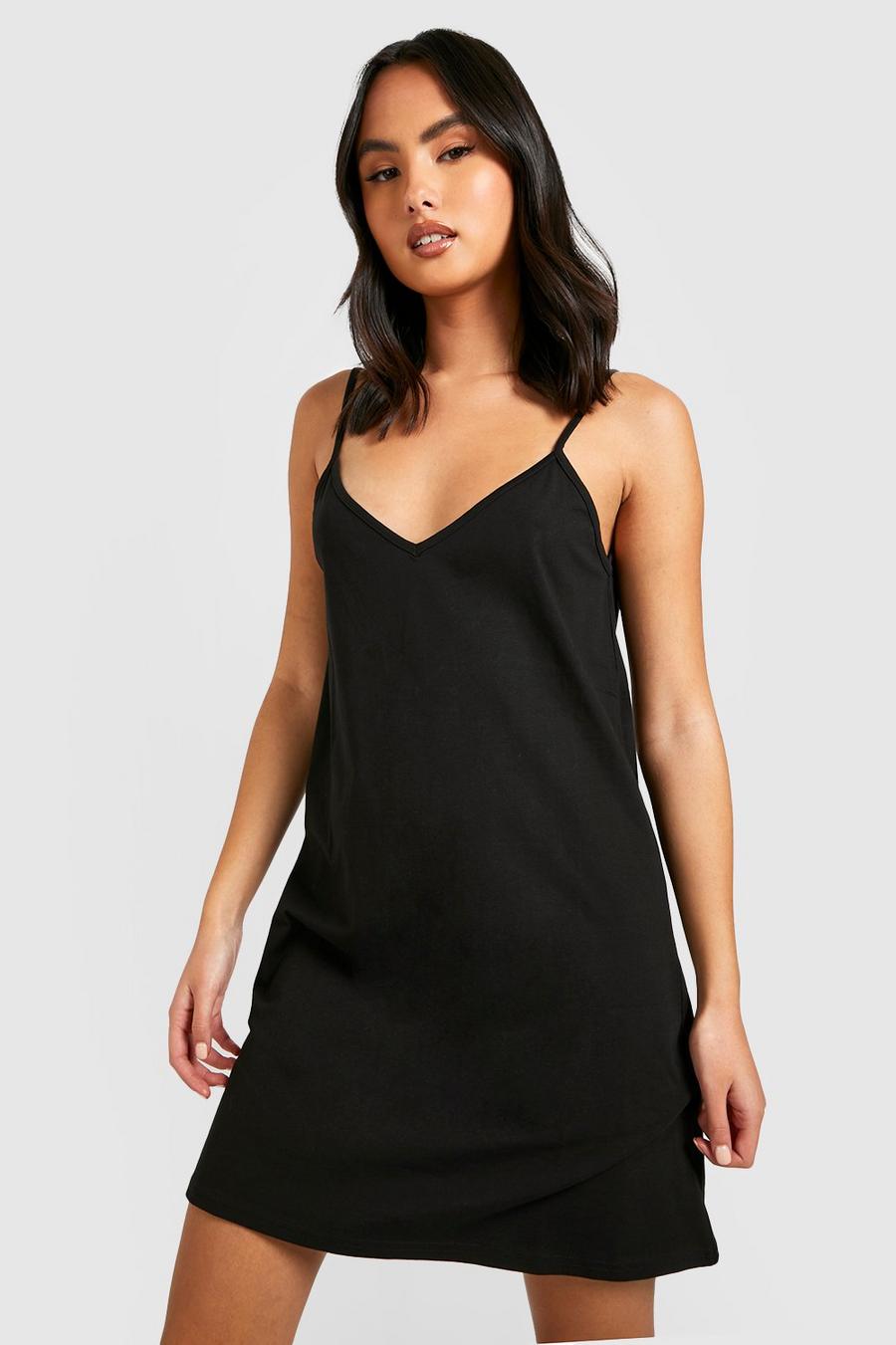 Black Backless Strappy Slip Dress image number 1