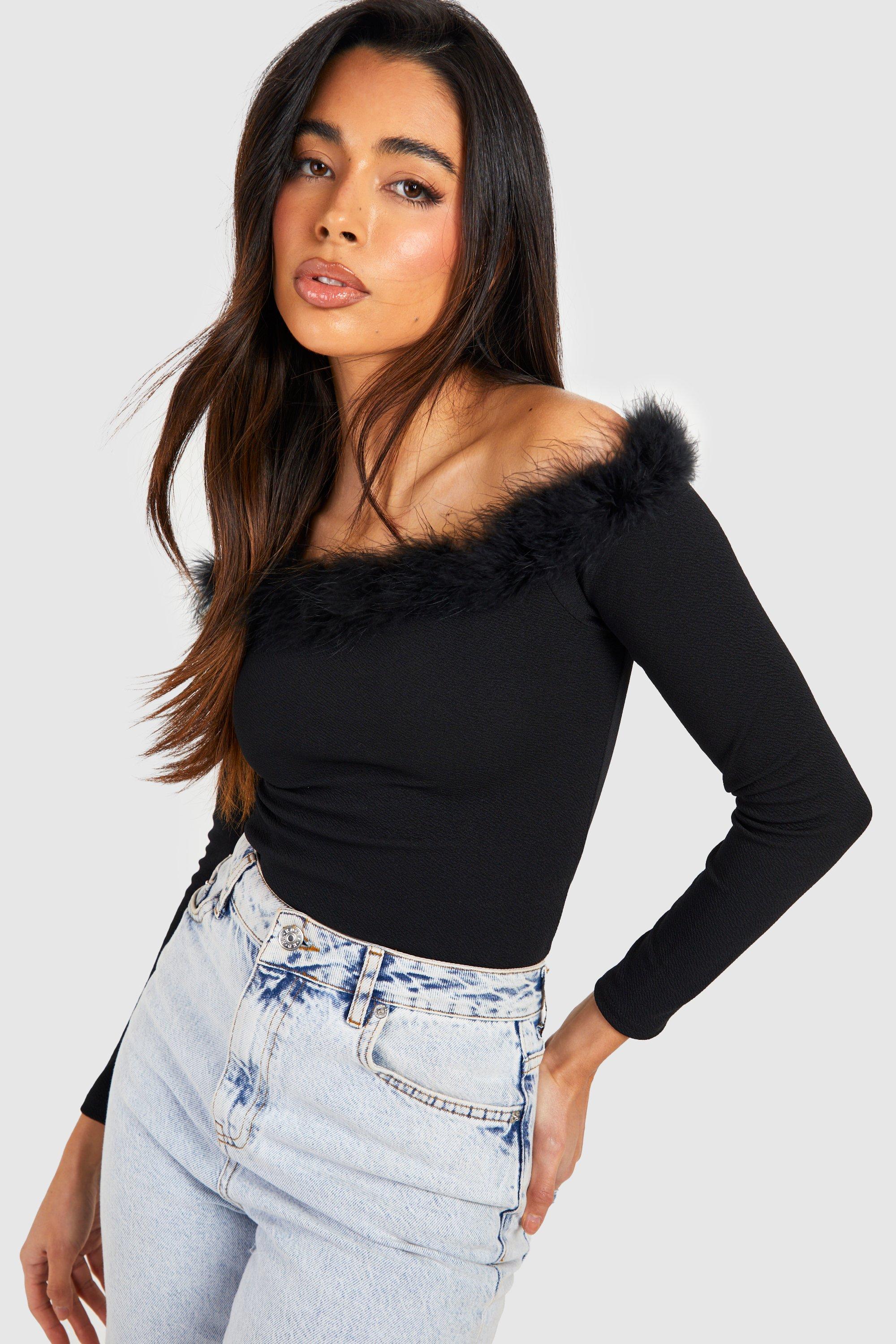 Bardot Feather Rib Top boohoo