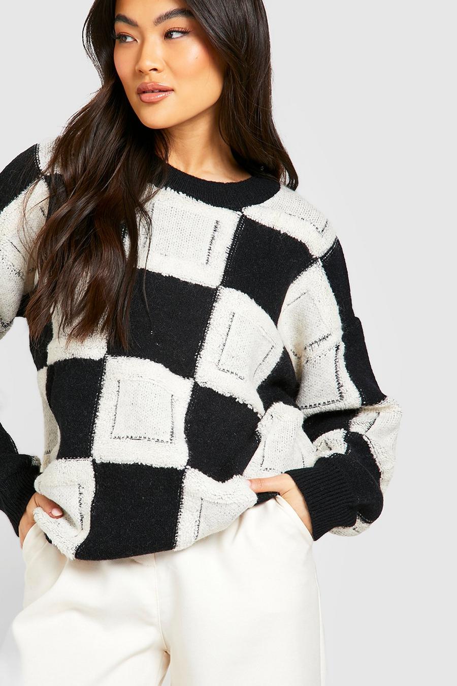 Black Textured Flannel Oversized Sweater