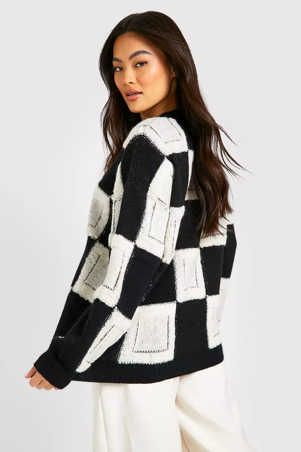 Black Textured Check Oversized Jumper alternative image